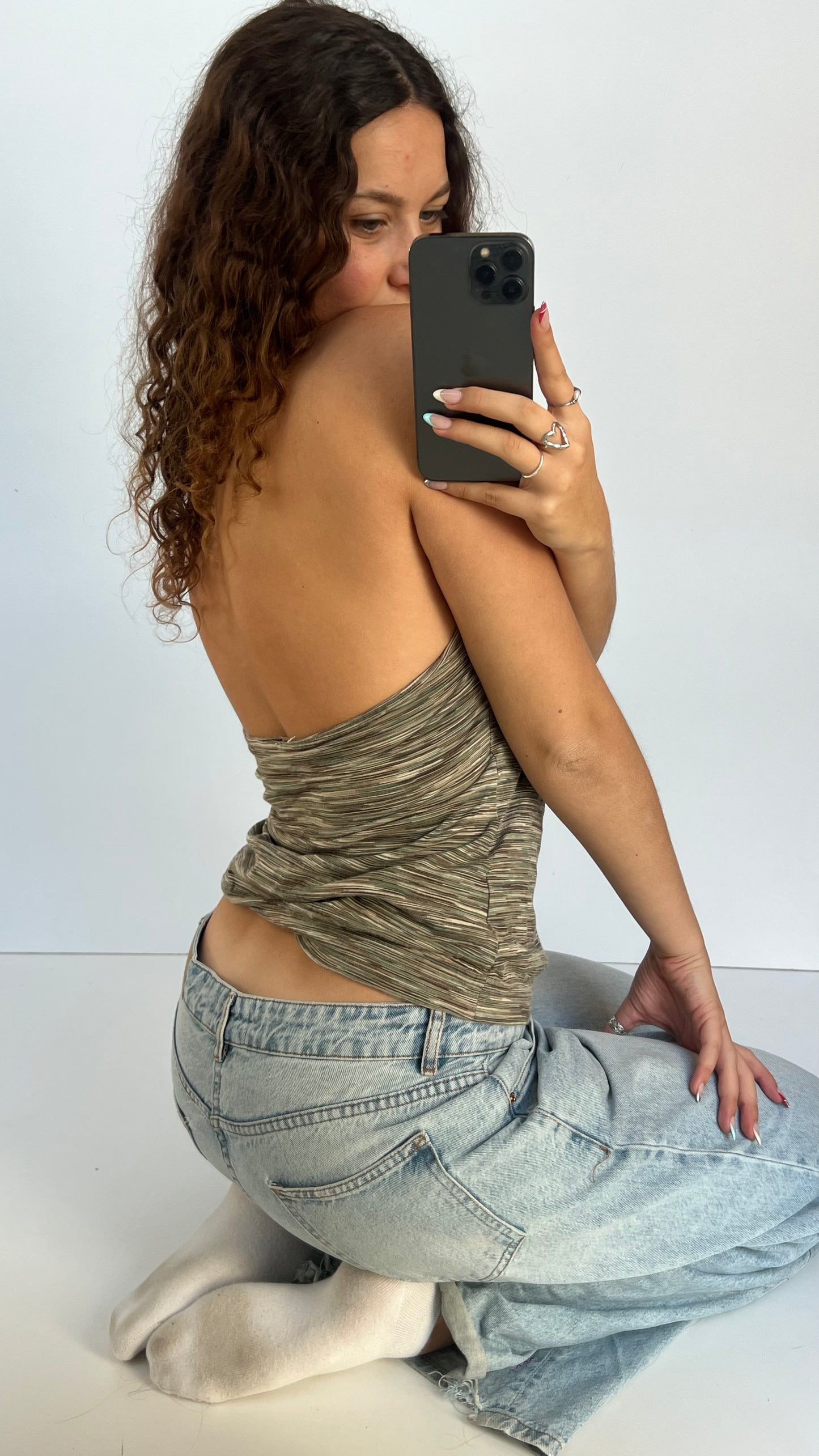 00s green striped cami- size L