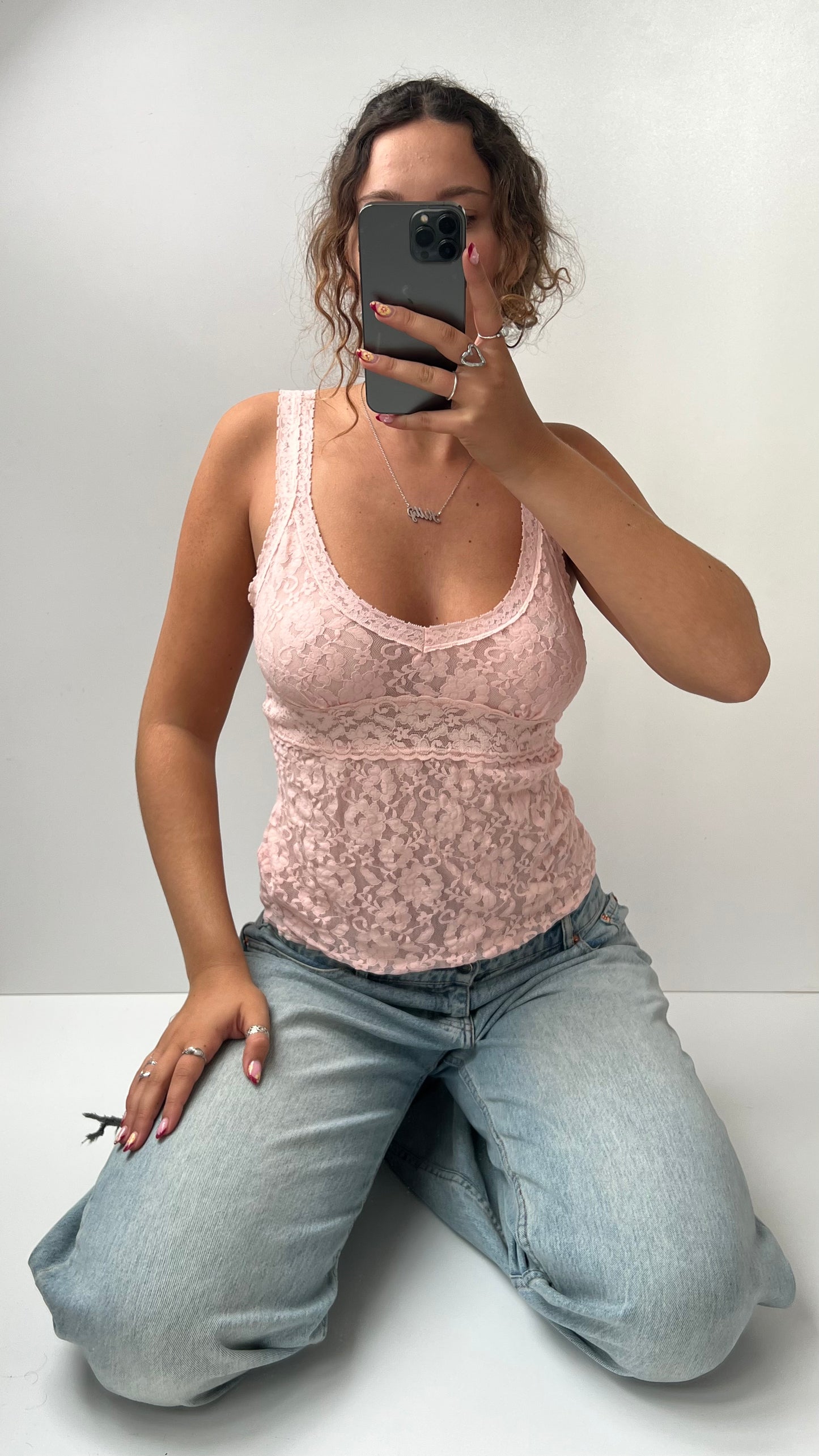 00s pink lace cami- size M/L