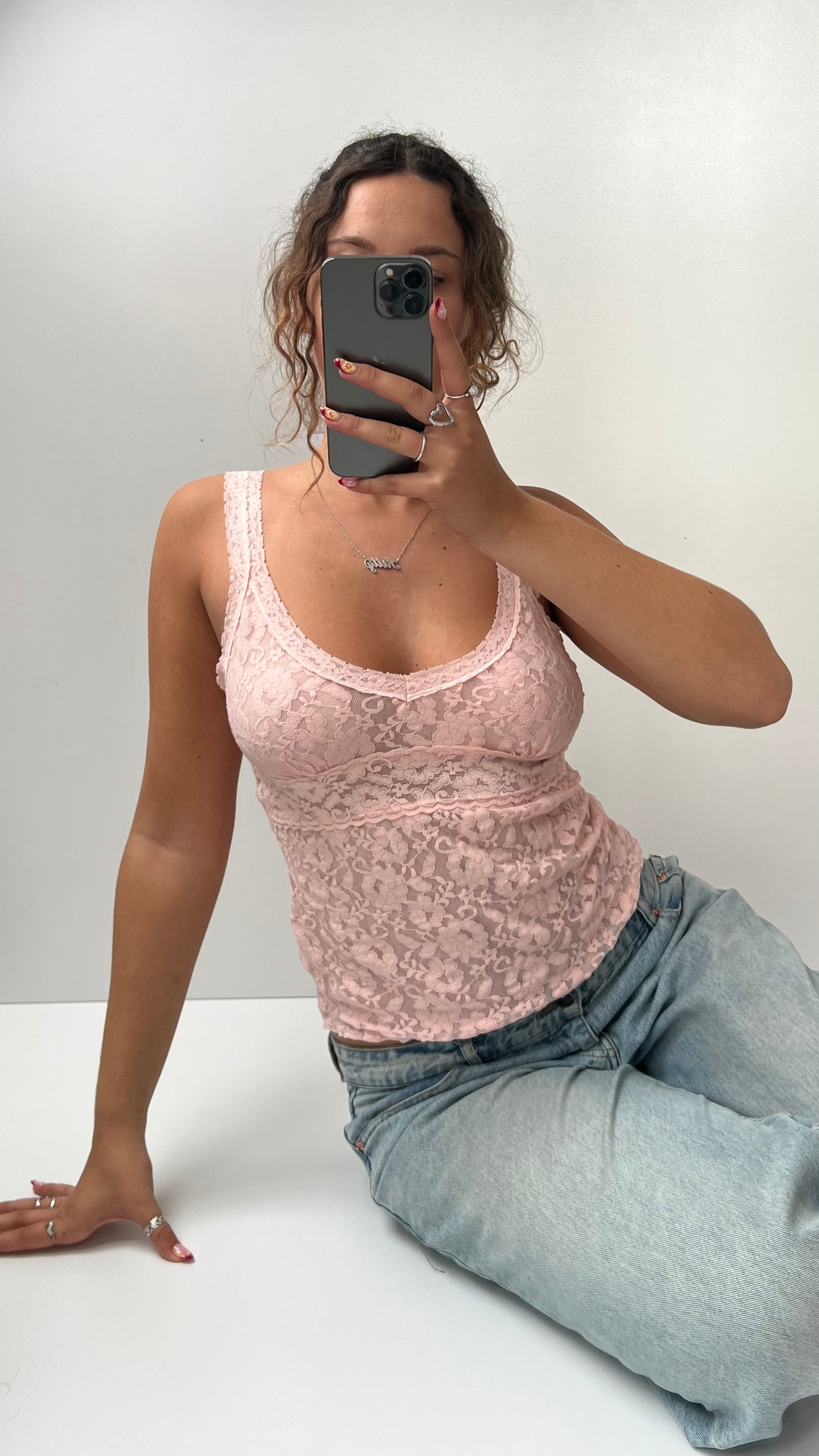 00s pink lace cami- size M/L