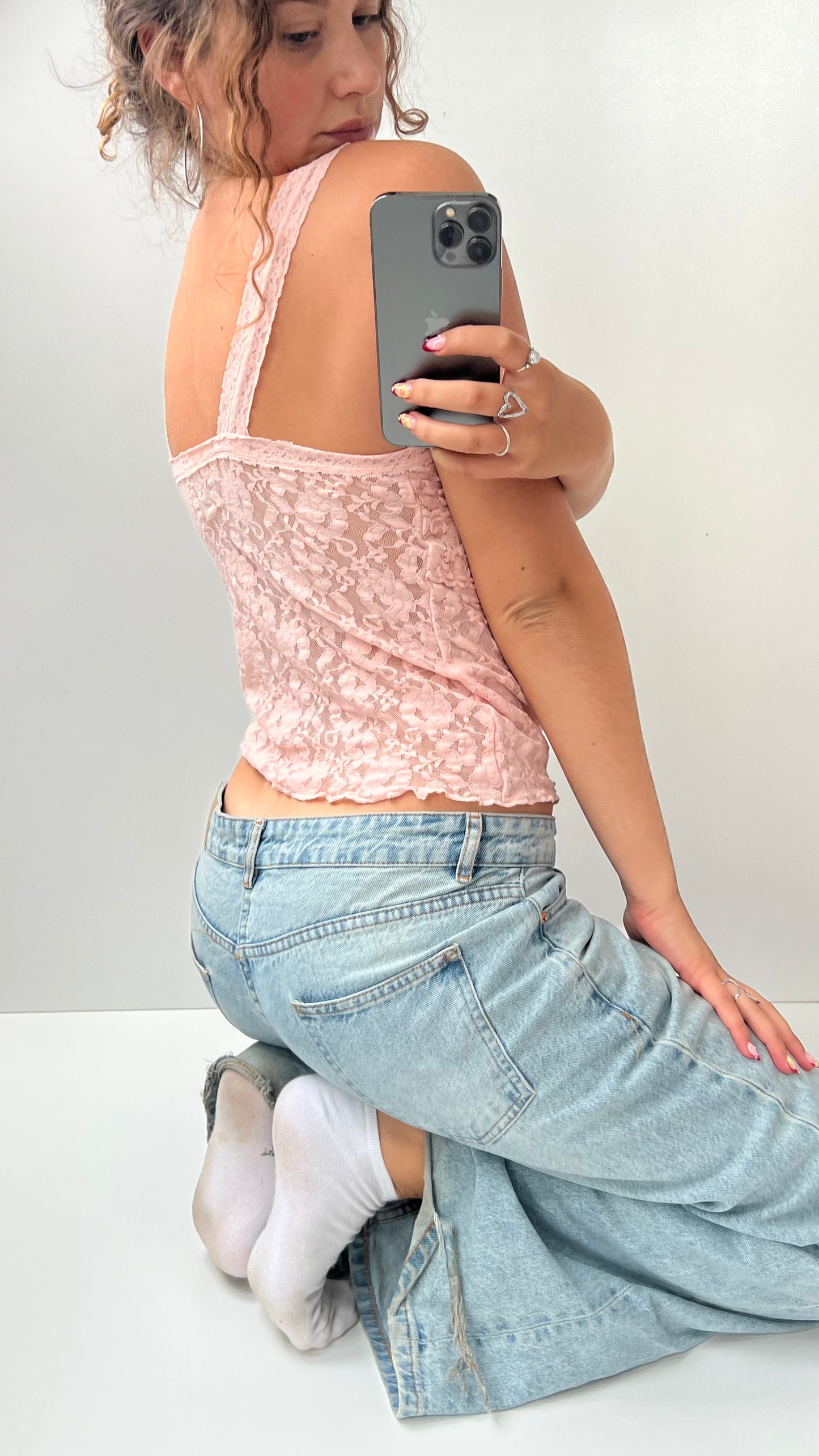 00s pink lace cami- size M/L