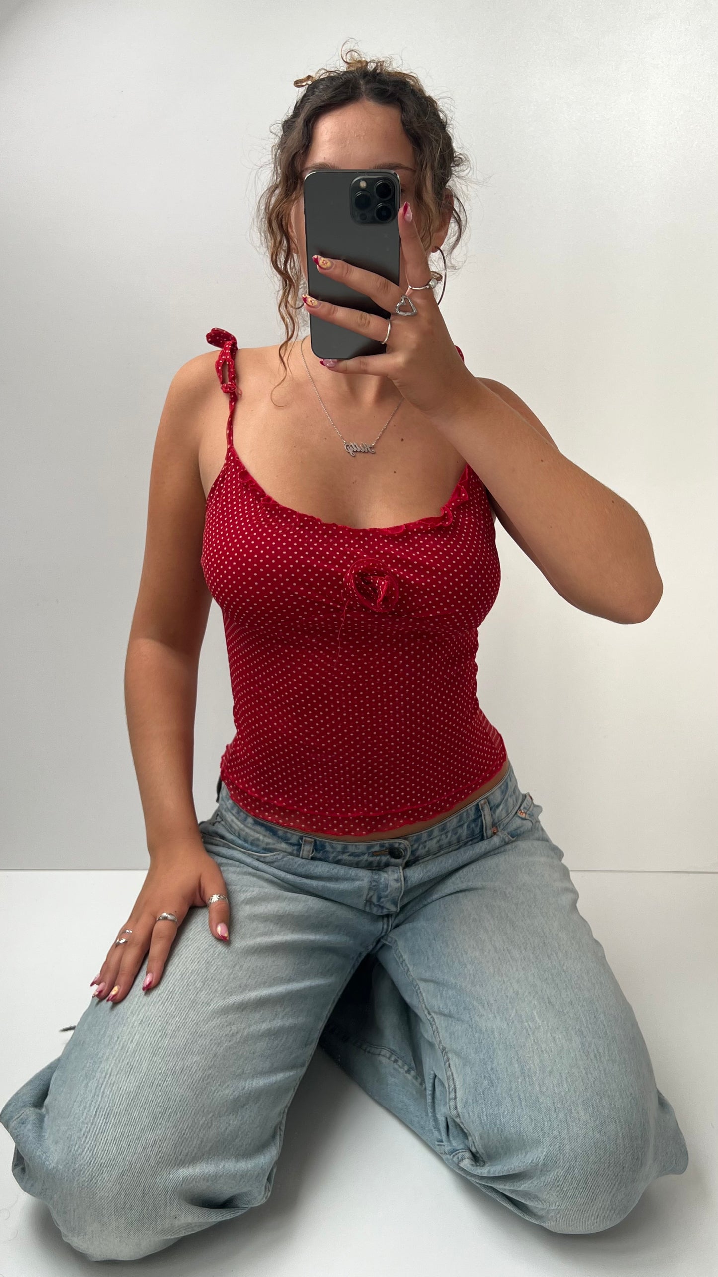00s red polka dot cami- size S