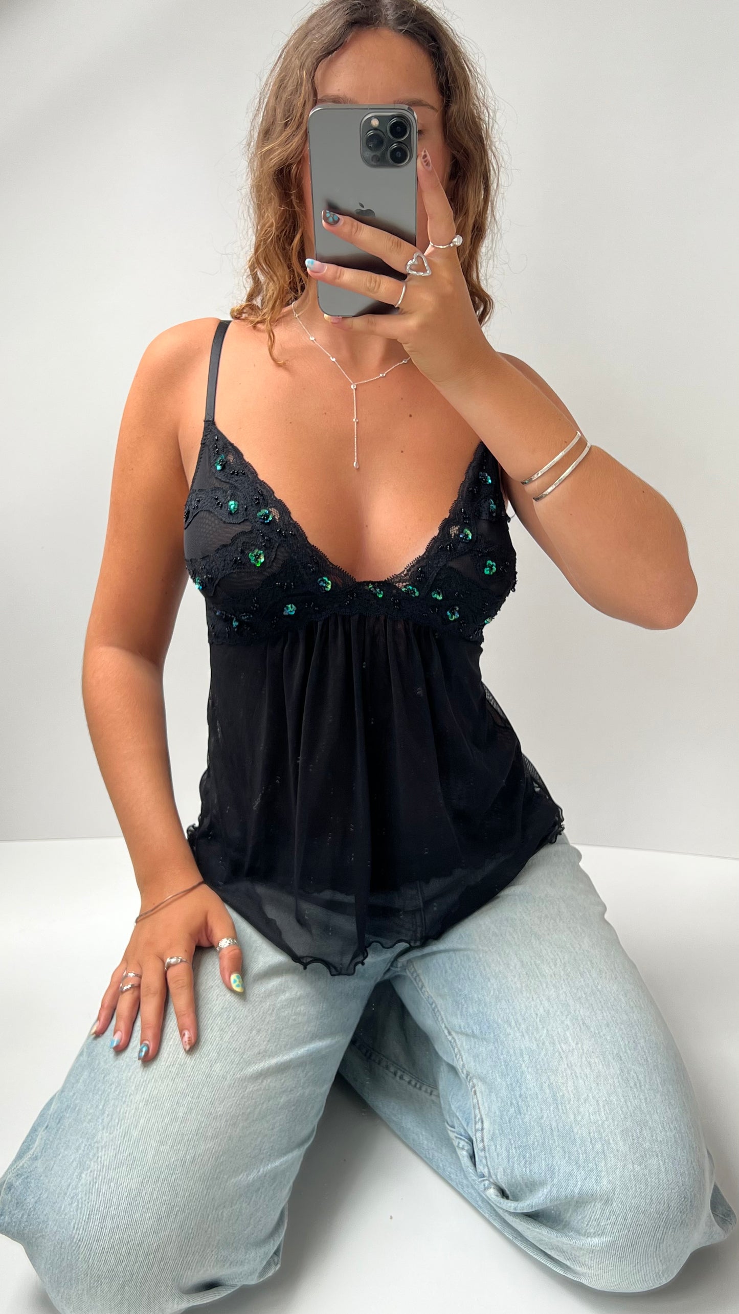 00s black mesh cami- size S