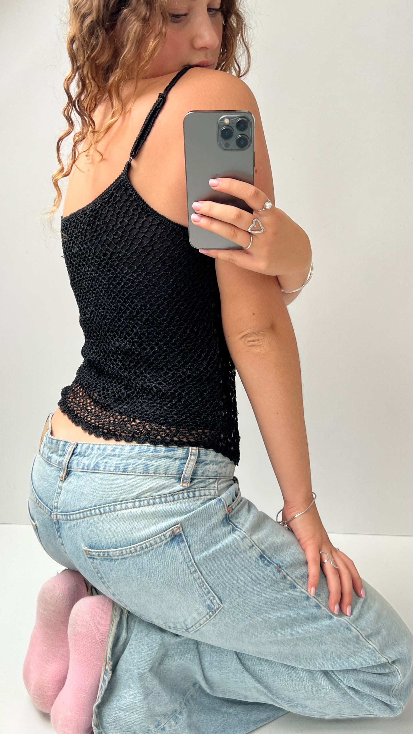 00s black crochet sequin cami- size M