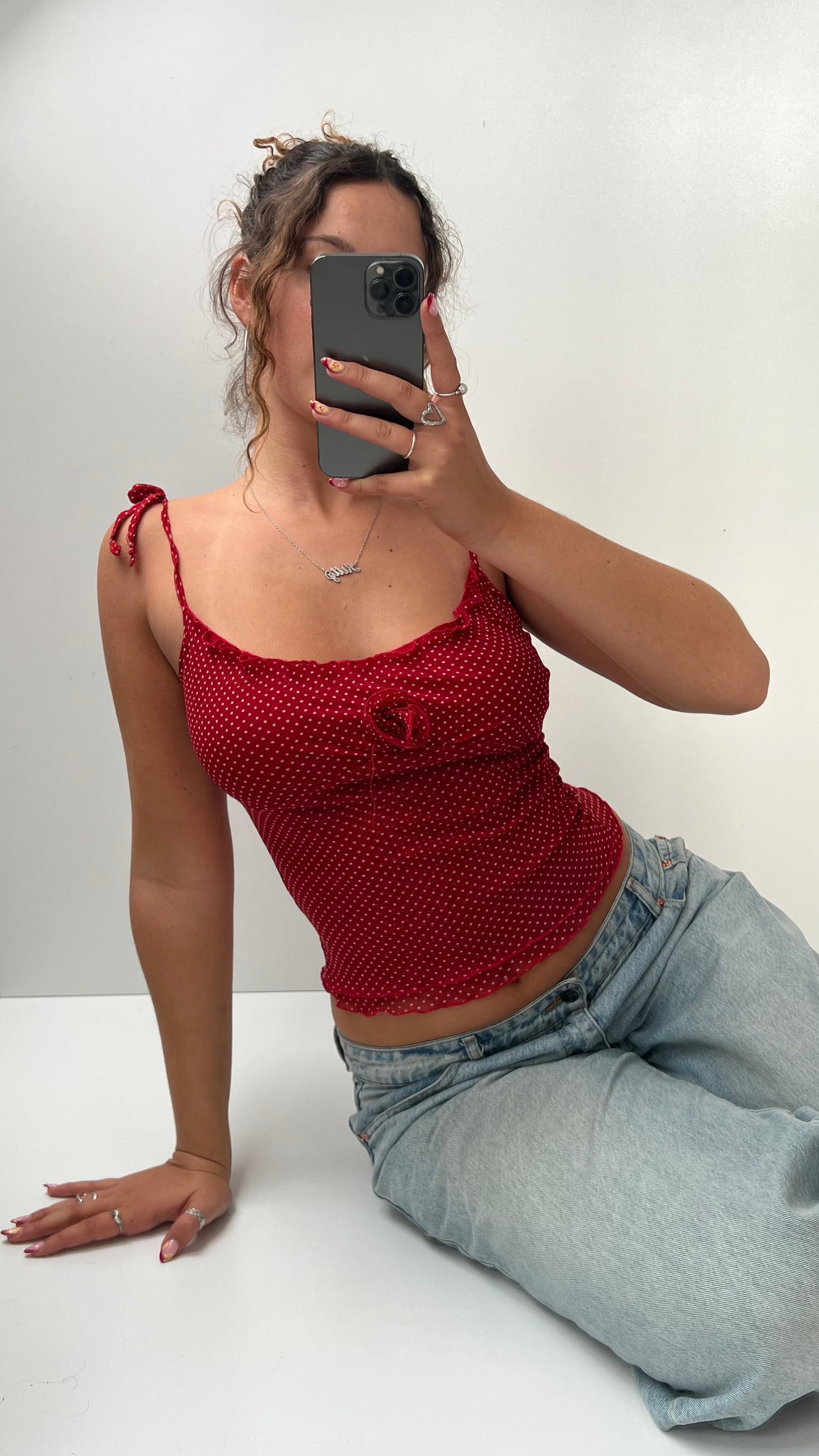 00s red polka dot cami- size S