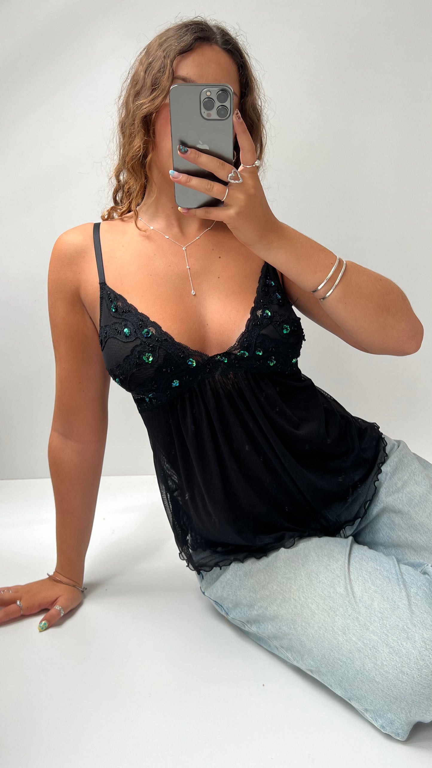 00s black mesh cami- size S