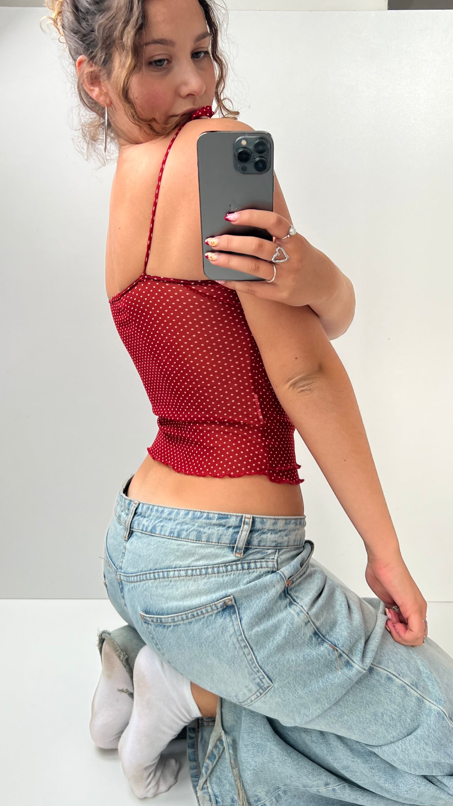 00s red polka dot cami- size S