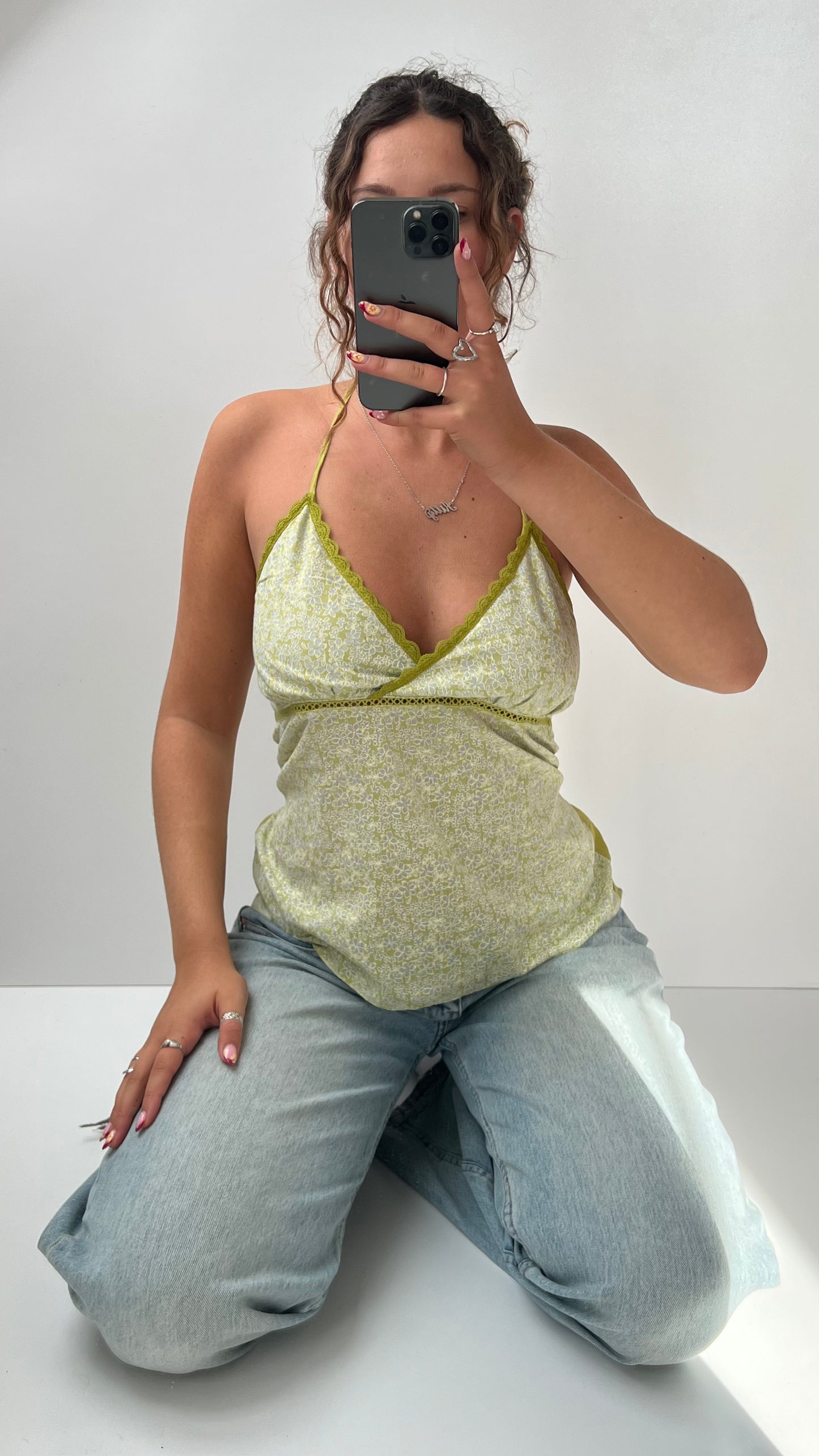 00s green floral cami- size M