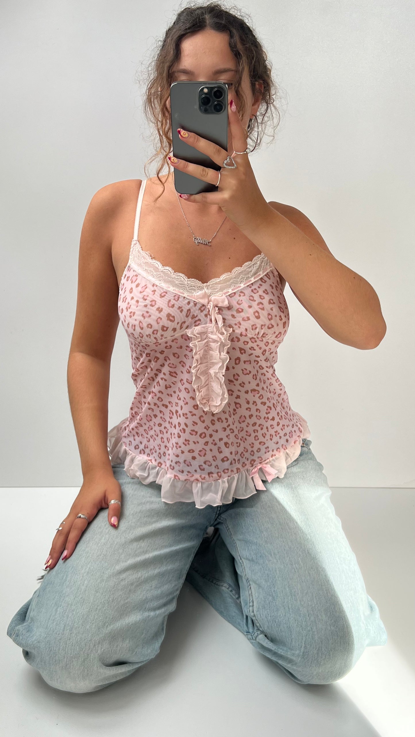 00s pink leopard print cami- size S