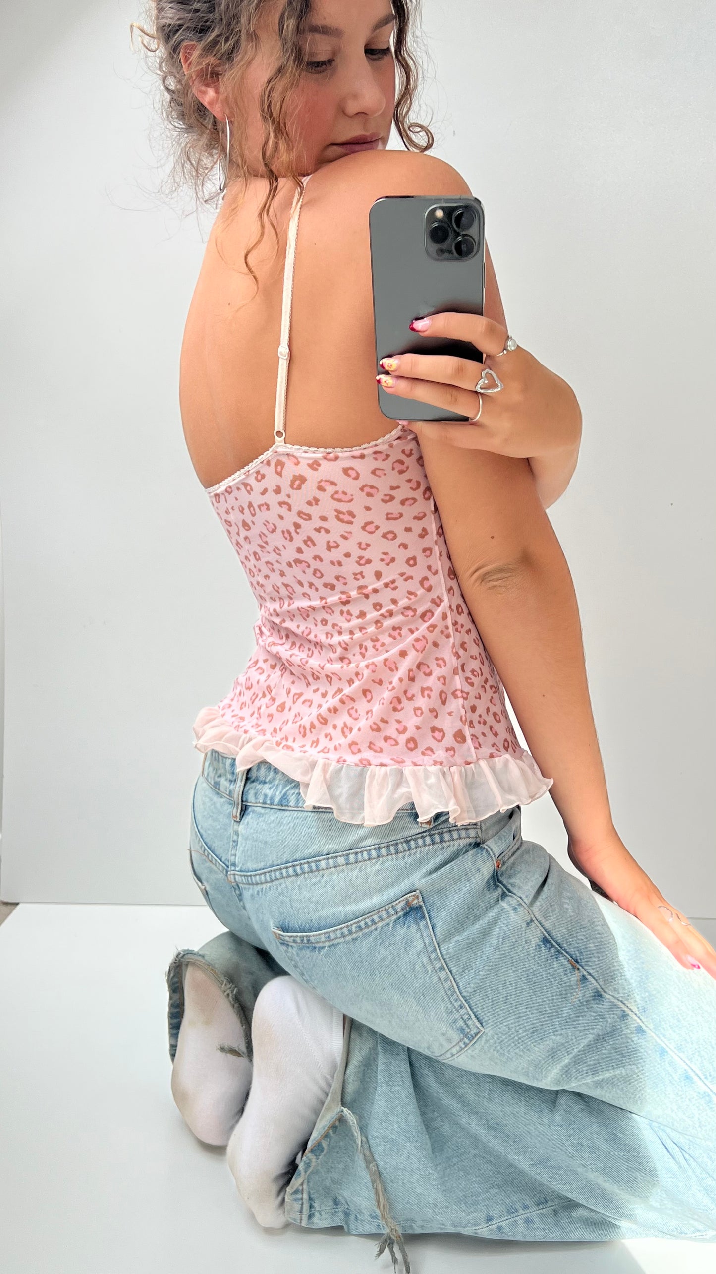 00s pink leopard print cami- size S