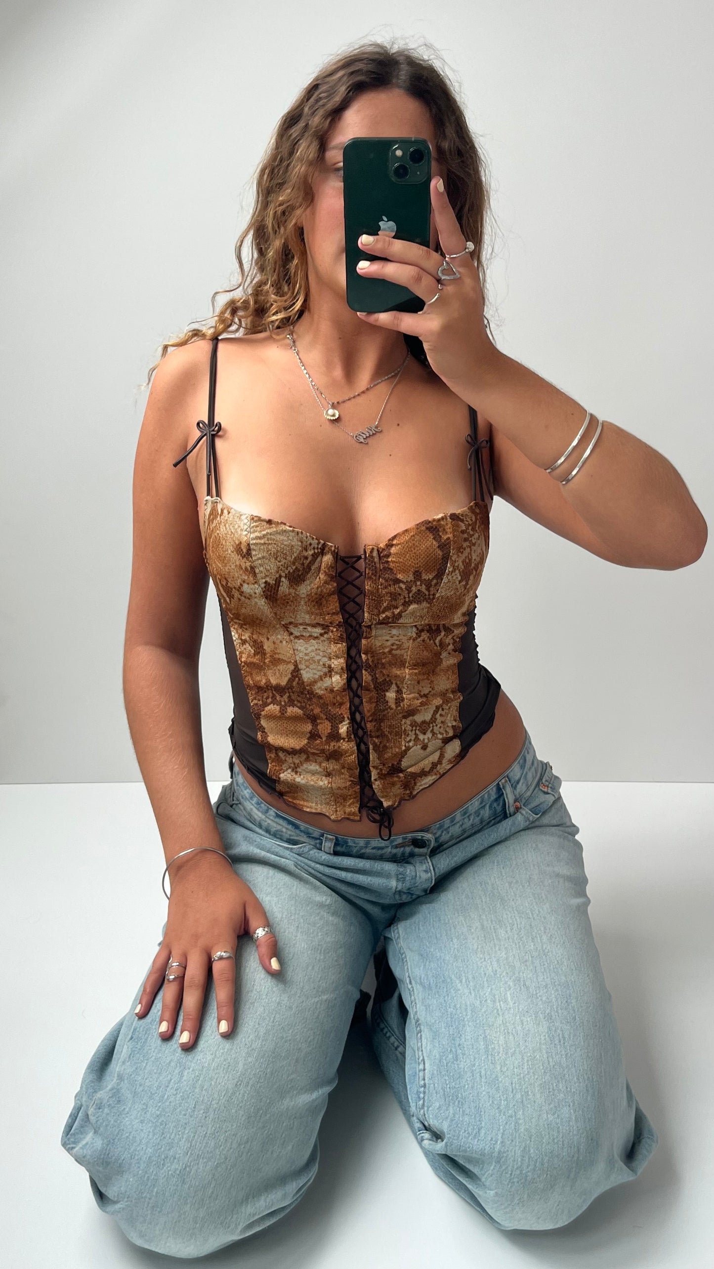 00s brown snake corset top- size S