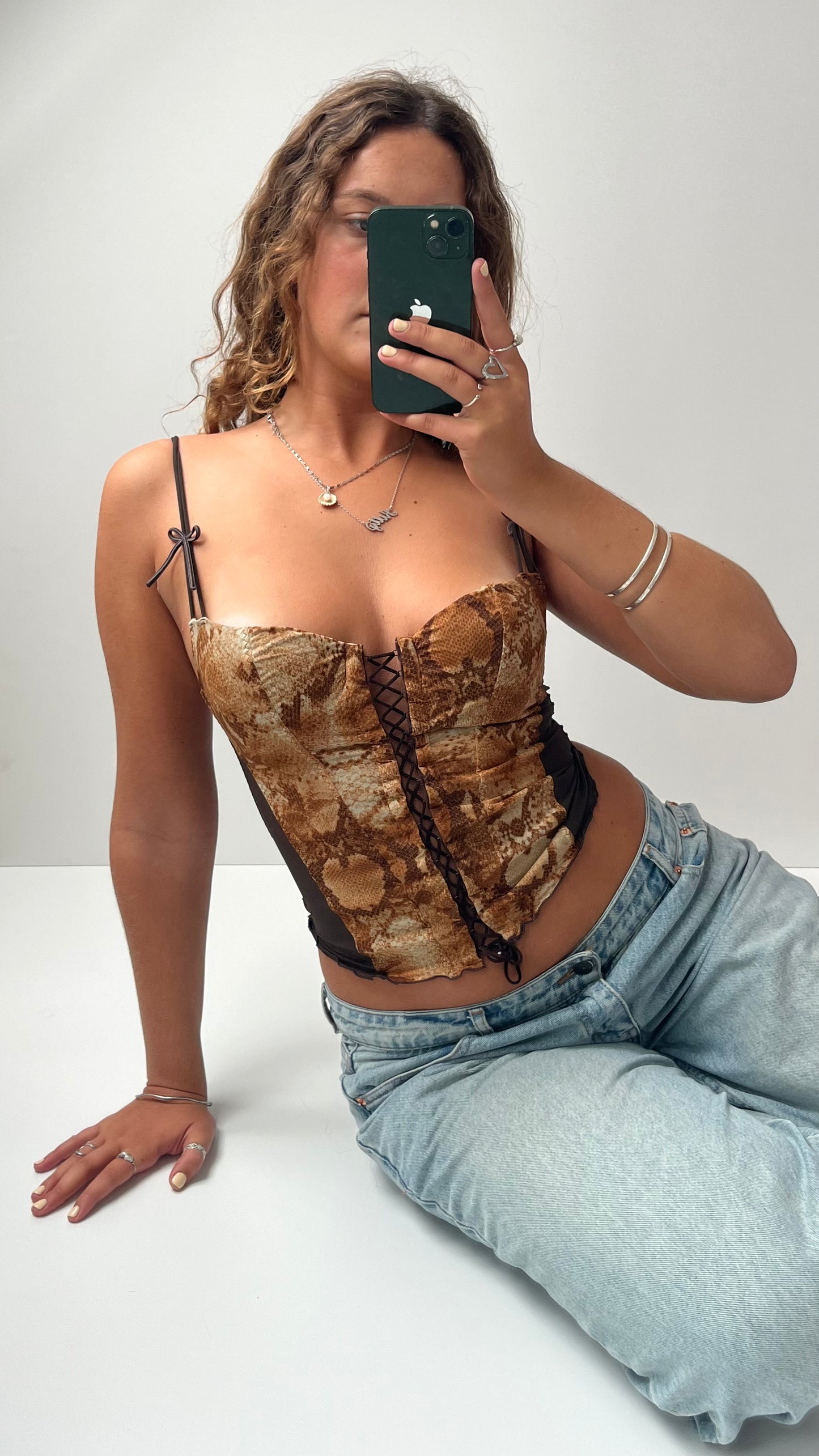00s brown snake corset top- size S