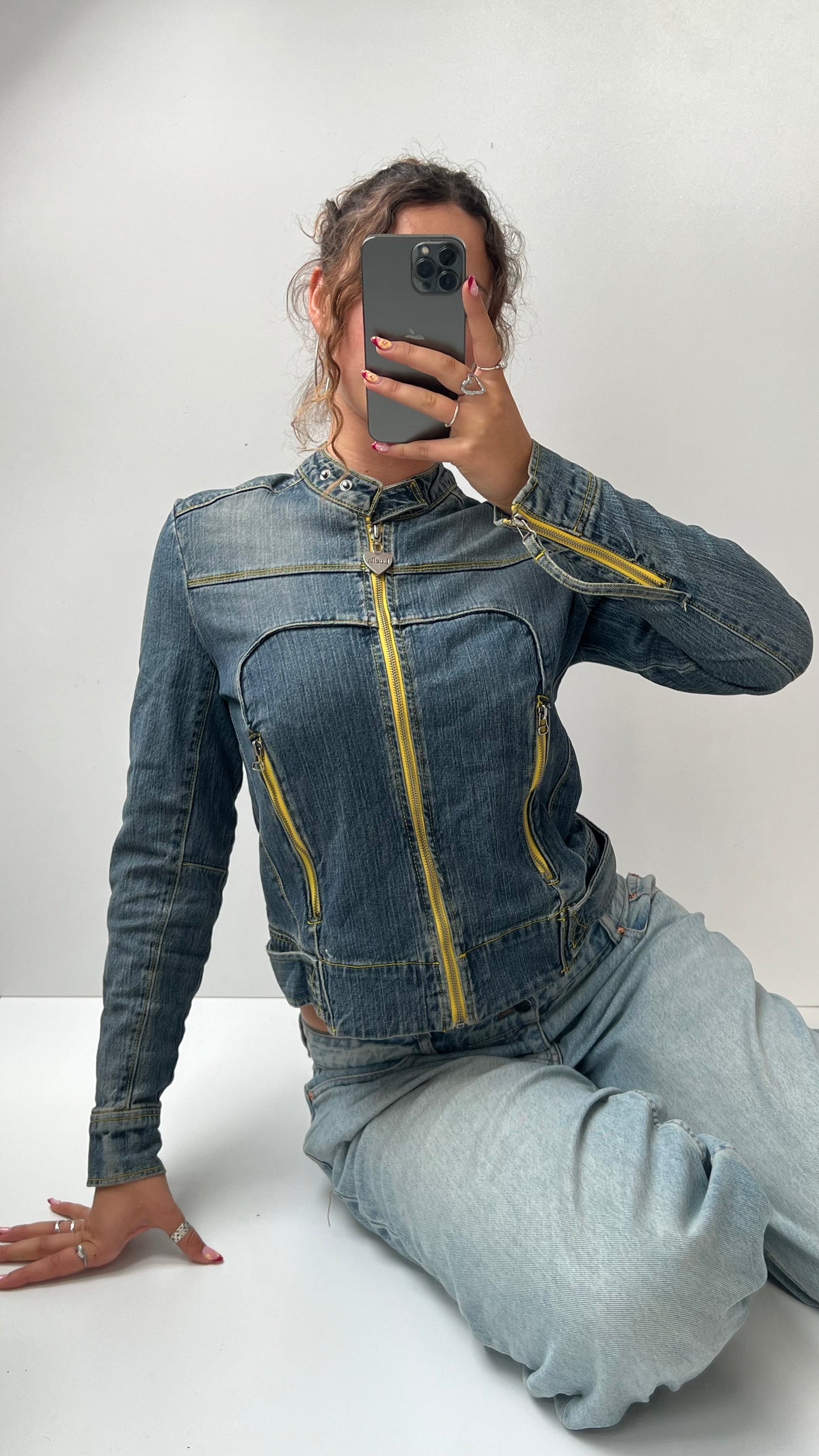 00s denim yellow contrast jacket- size L