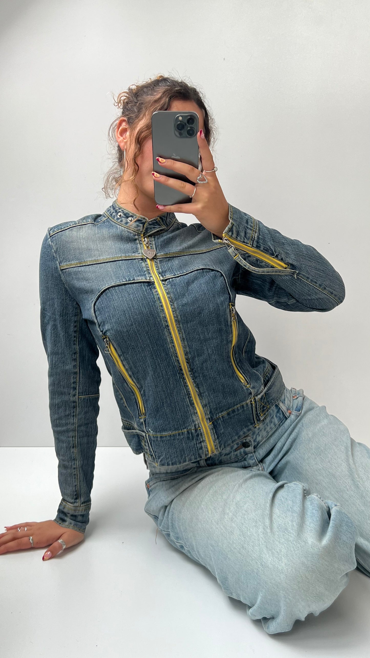 00s denim yellow contrast jacket- size L