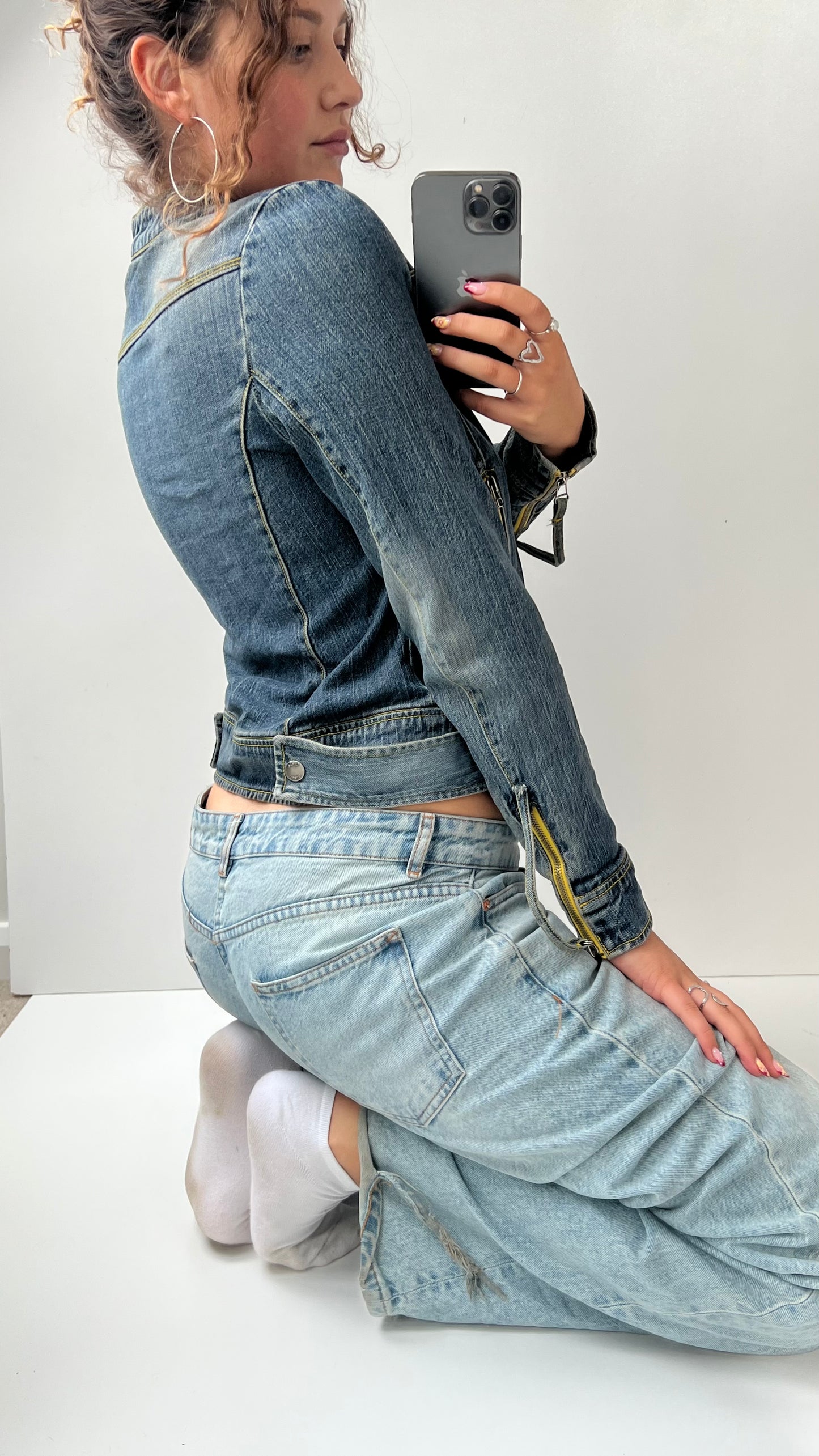 00s denim yellow contrast jacket- size L