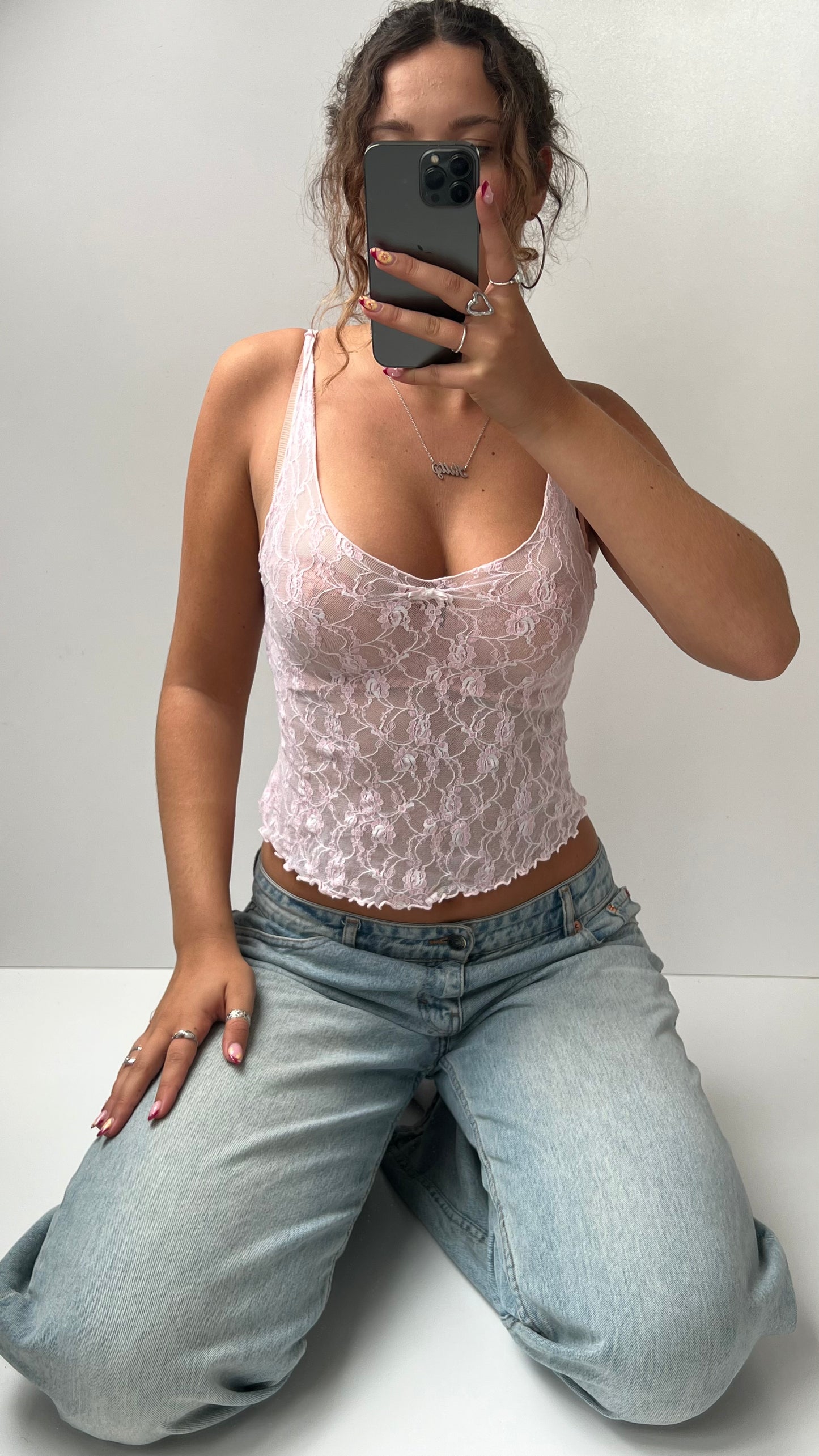 00s pink mesh lace cami- size XS