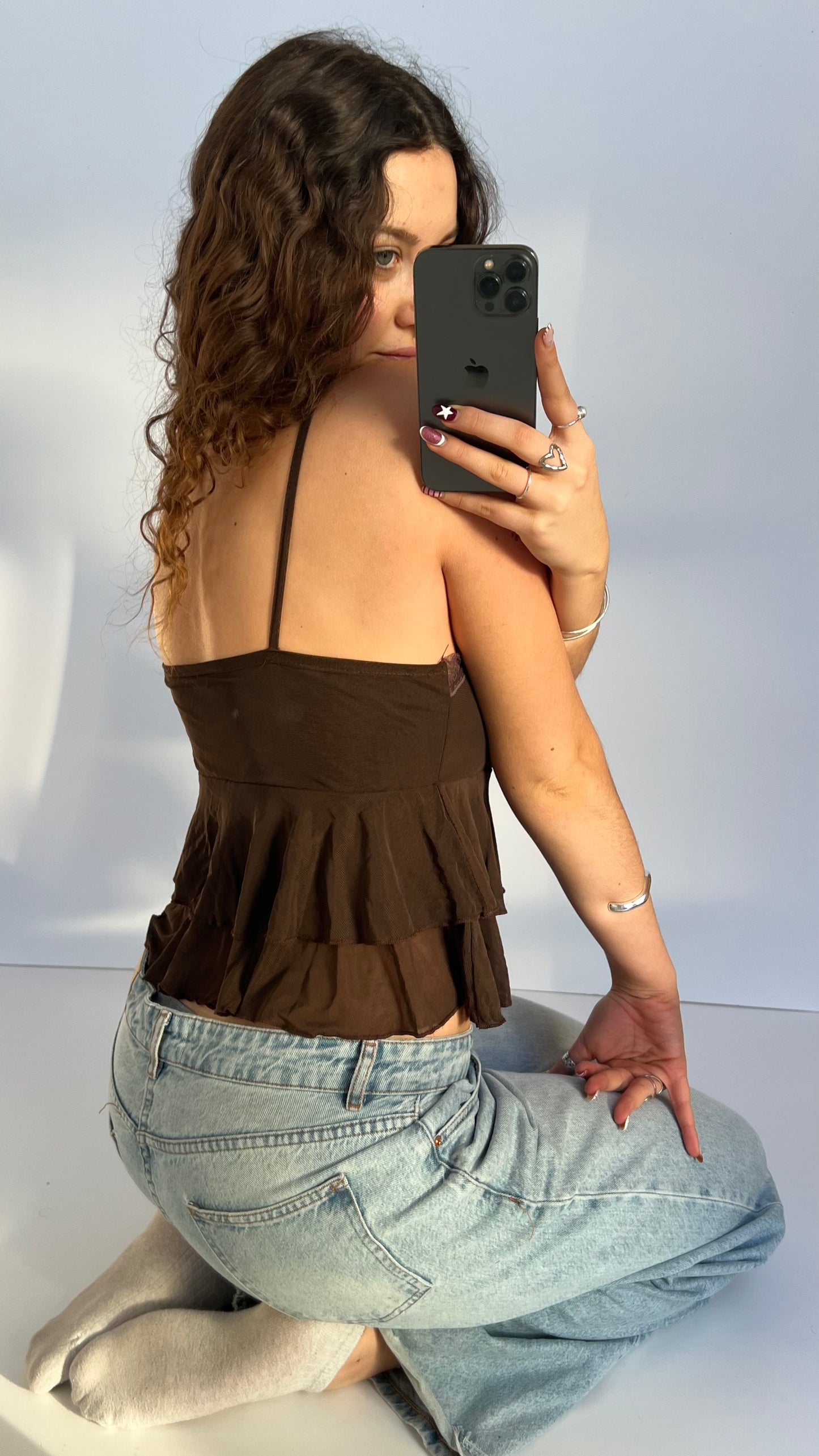 00s brown lace ruffle cami- size M