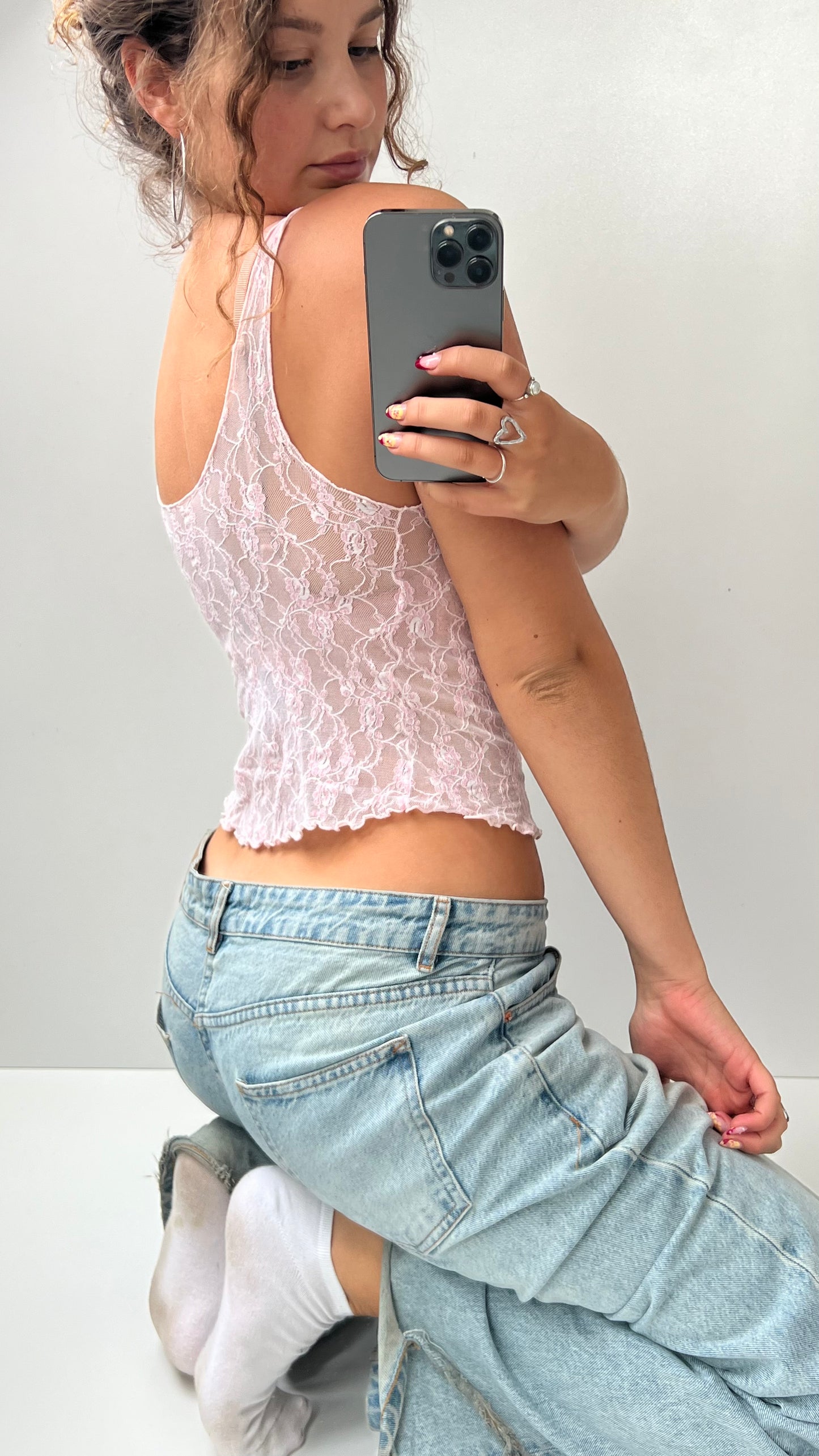 00s pink mesh lace cami- size XS