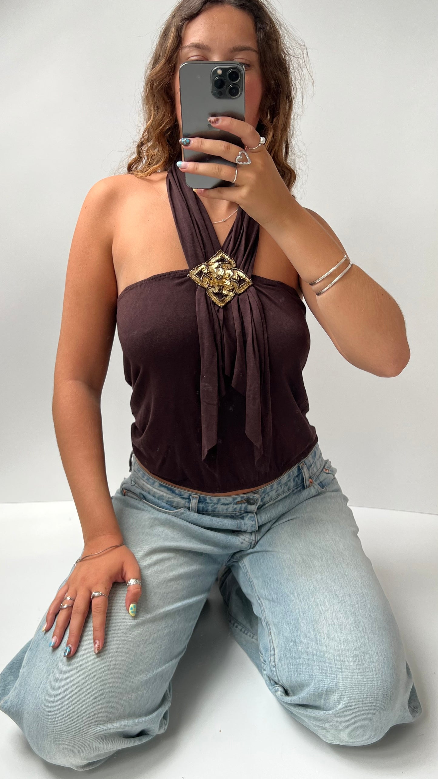 00s brown halter cami- size S