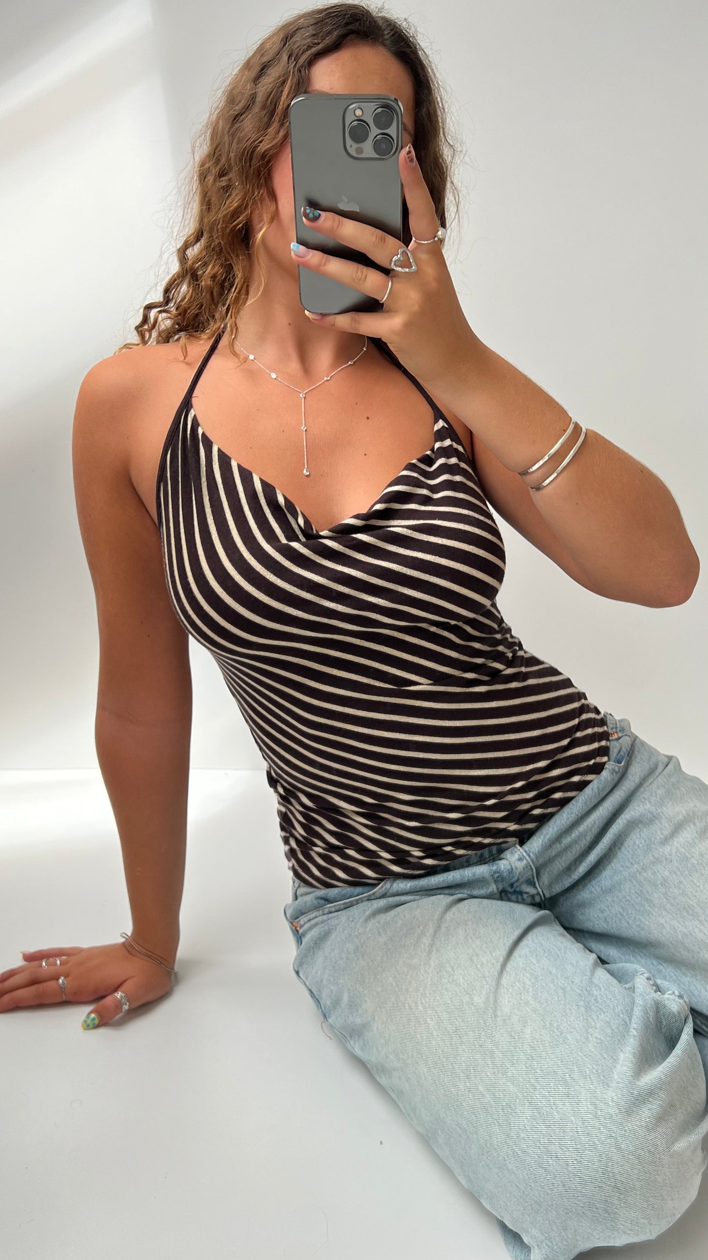 00s brown striped halter cami- size S/M