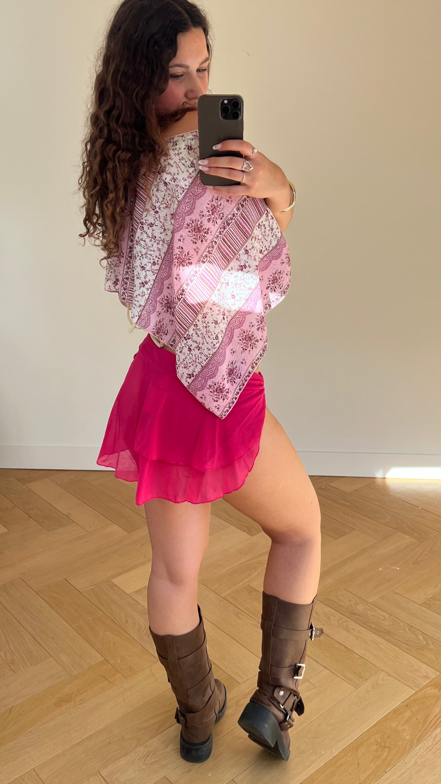 00s pink mesh mini skirt- size L