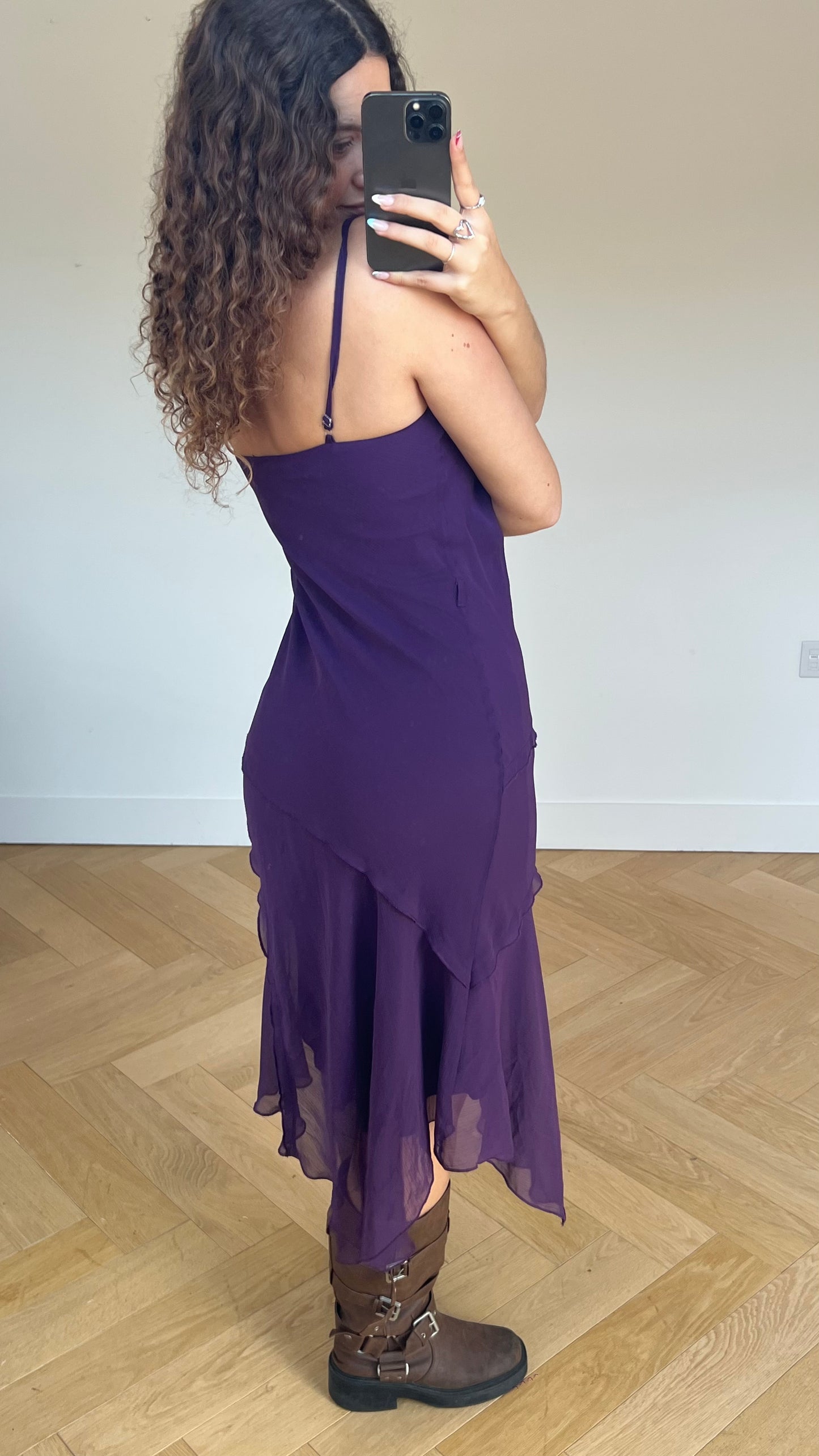 00s purple mesh maxi dress- size M