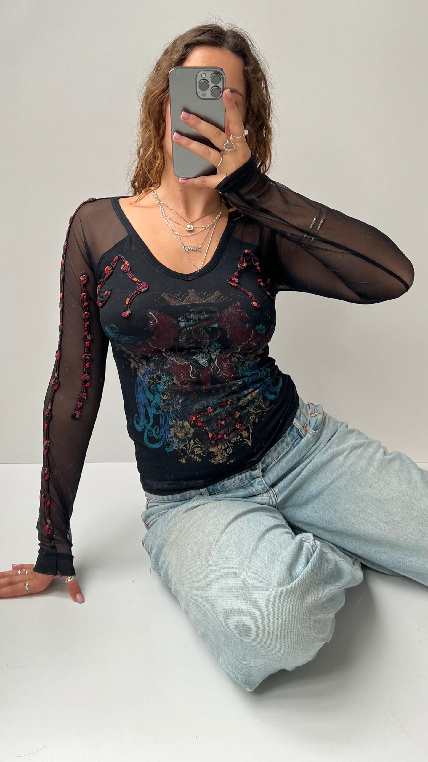 00s Save The Queen mesh long sleeve top- size S