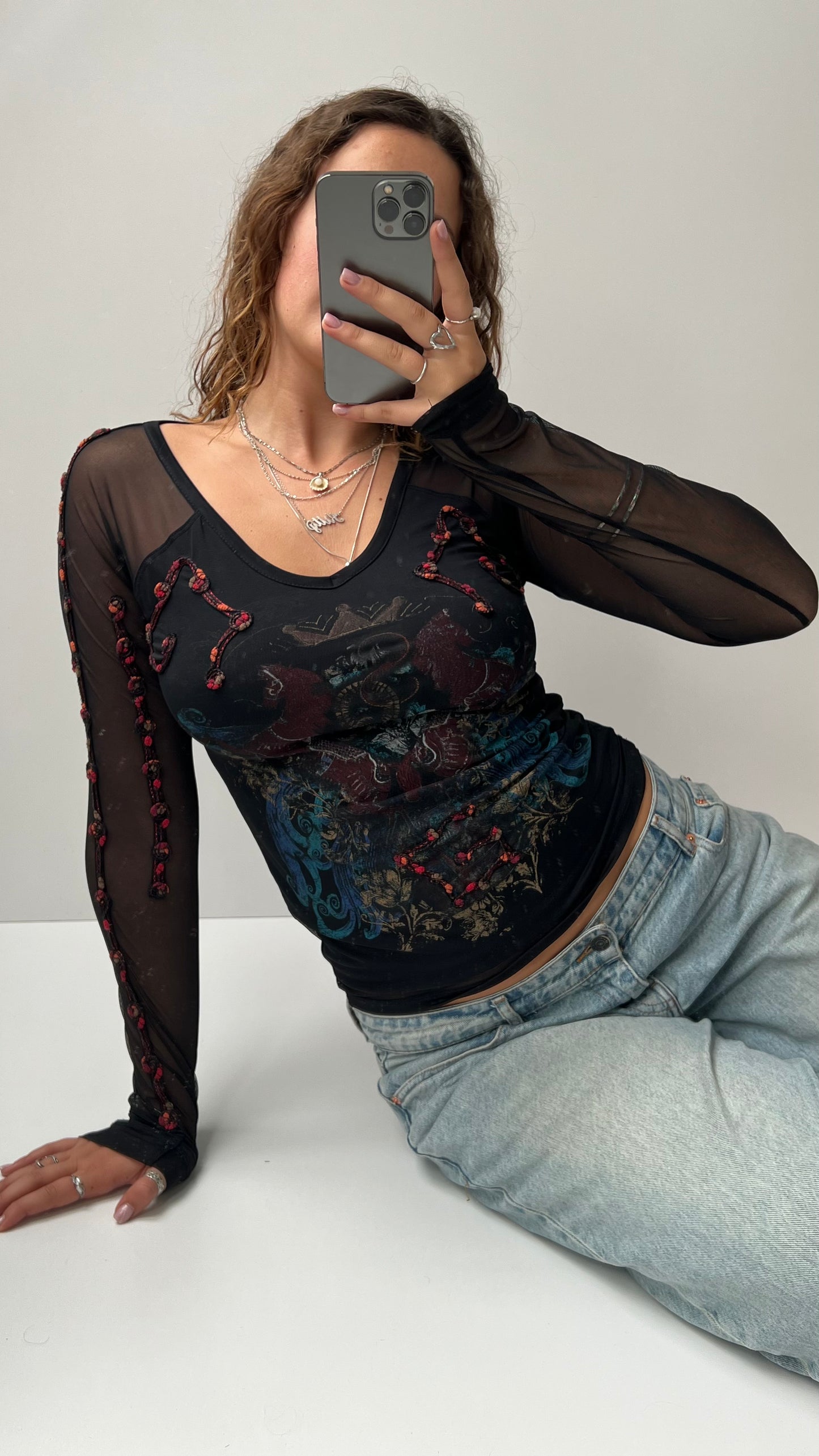 00s Save The Queen mesh long sleeve top- size S