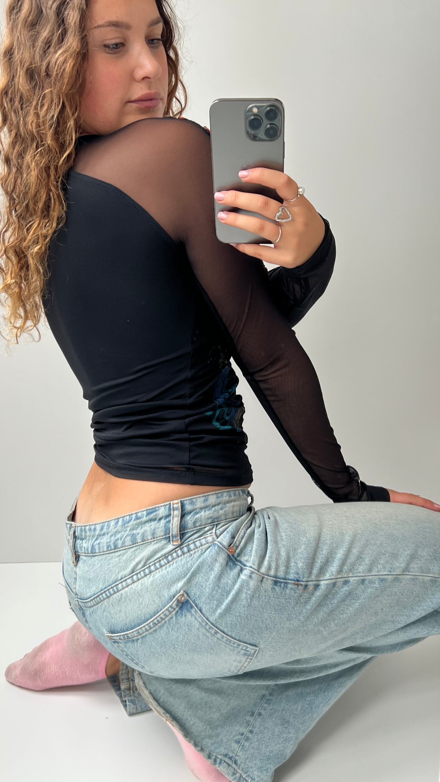 00s Save The Queen mesh long sleeve top- size S