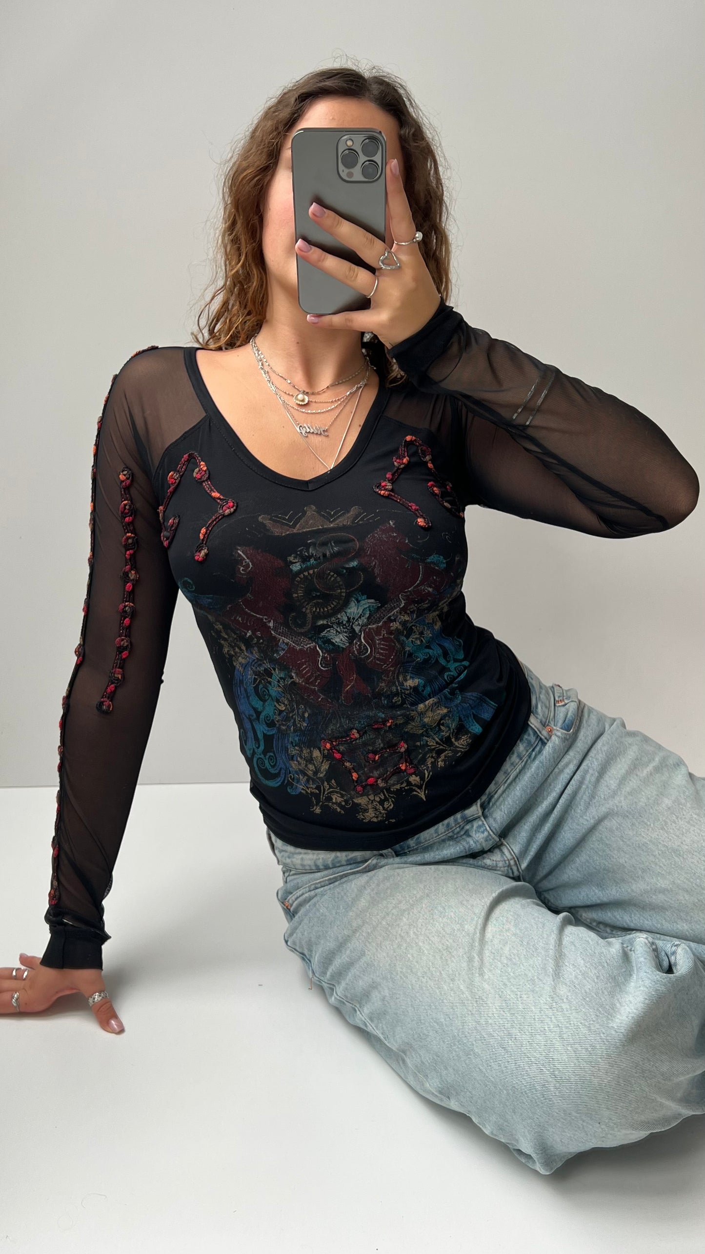 00s Save The Queen mesh long sleeve top- size S