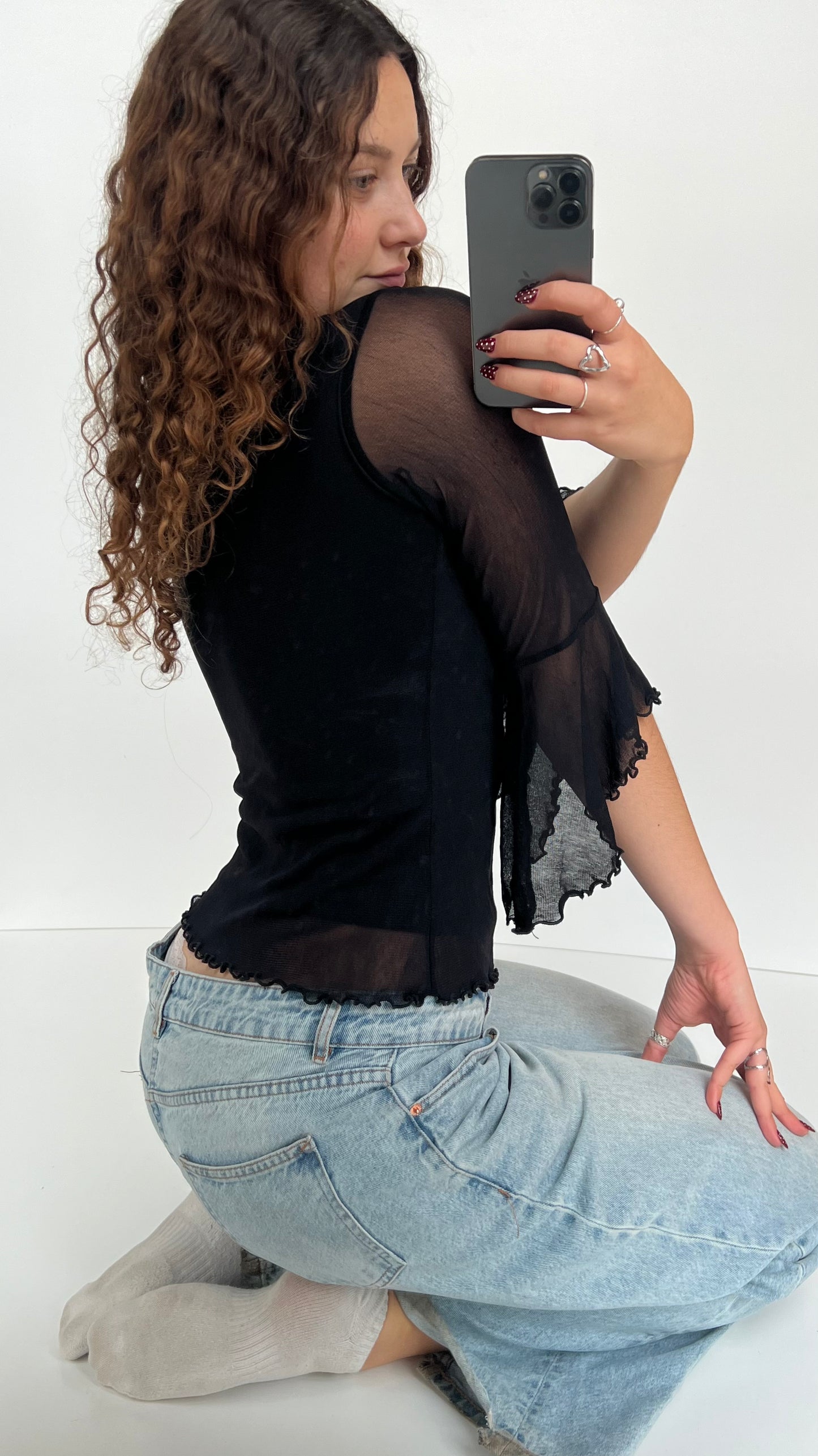 00s black mesh long sleeve top- size S