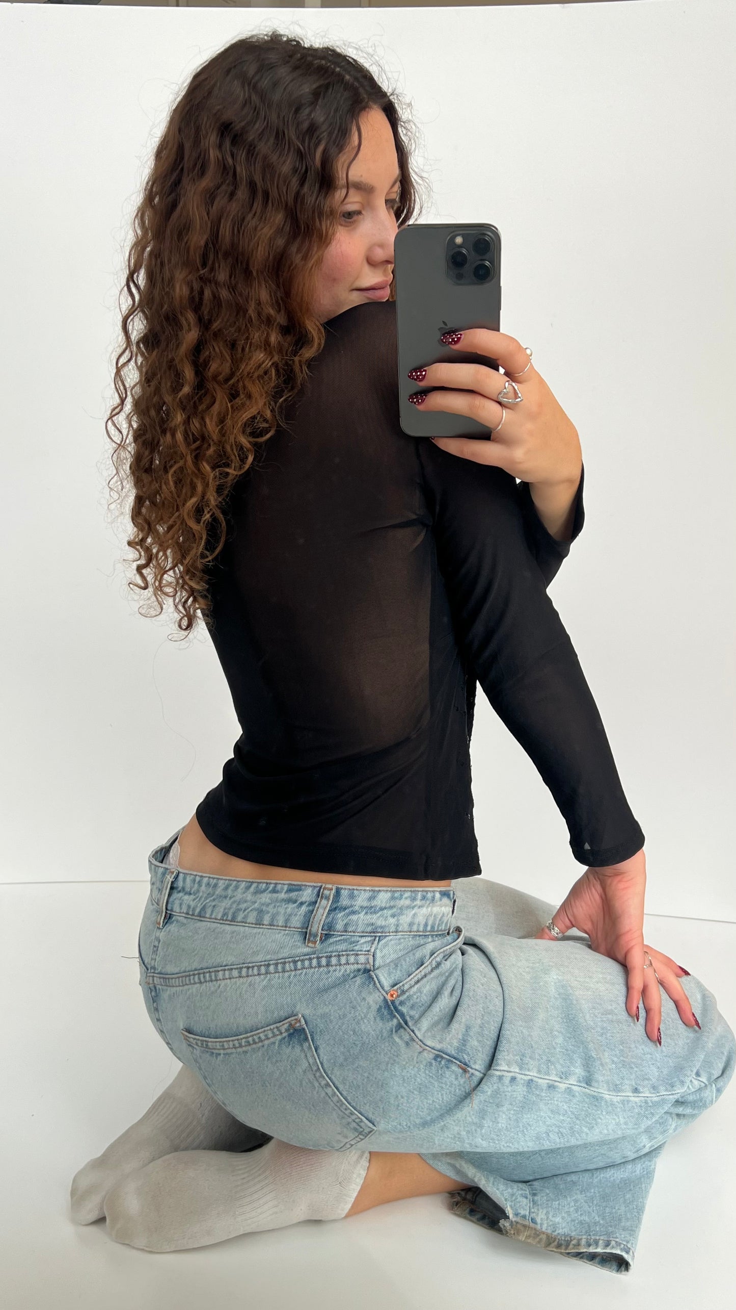 00s black mesh sequin top- size M