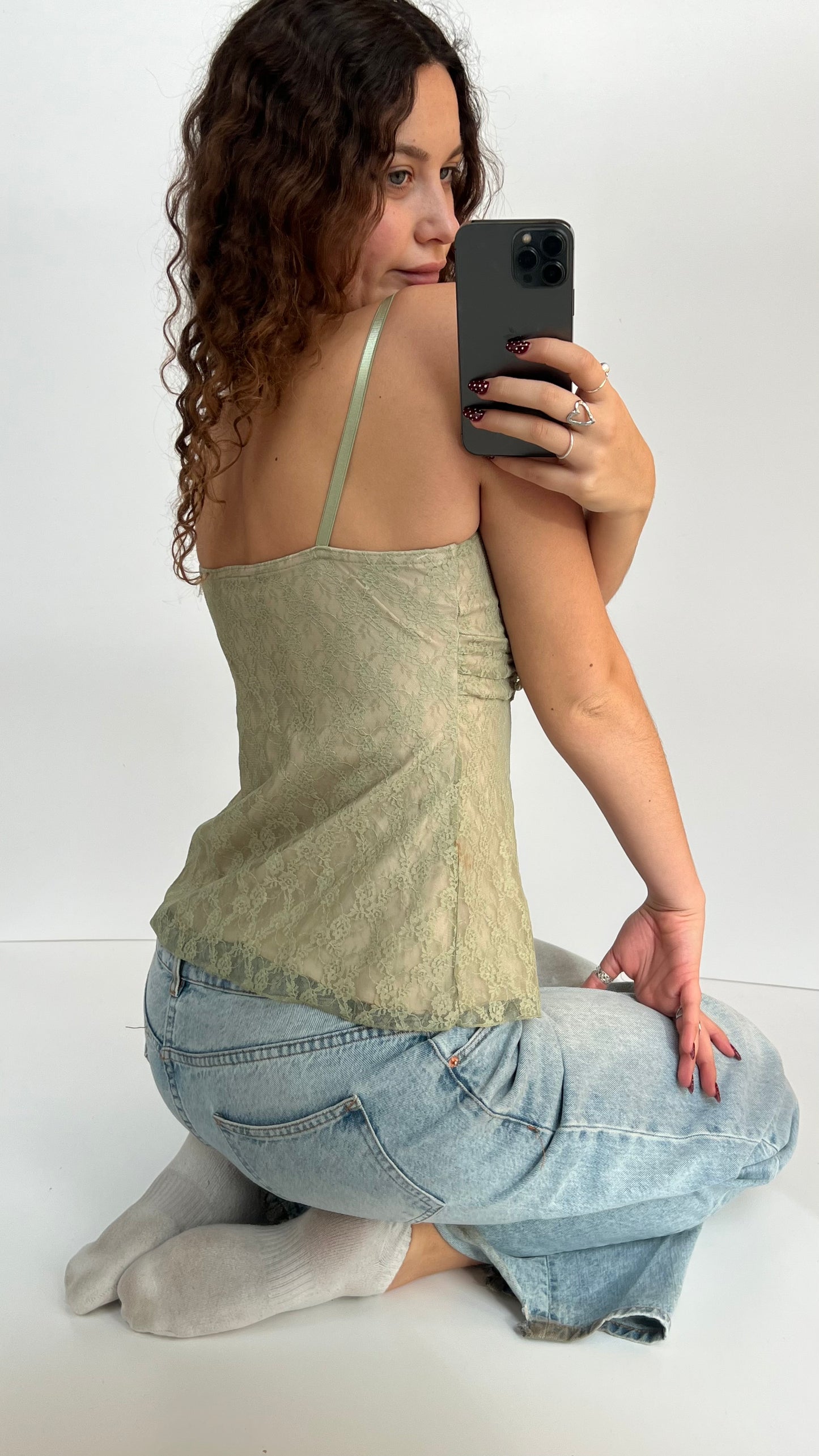 00s green lace cami- size M