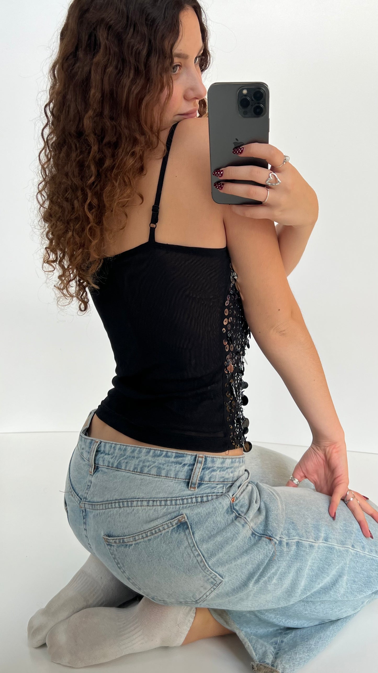 00s black mesh sequin cami- size M