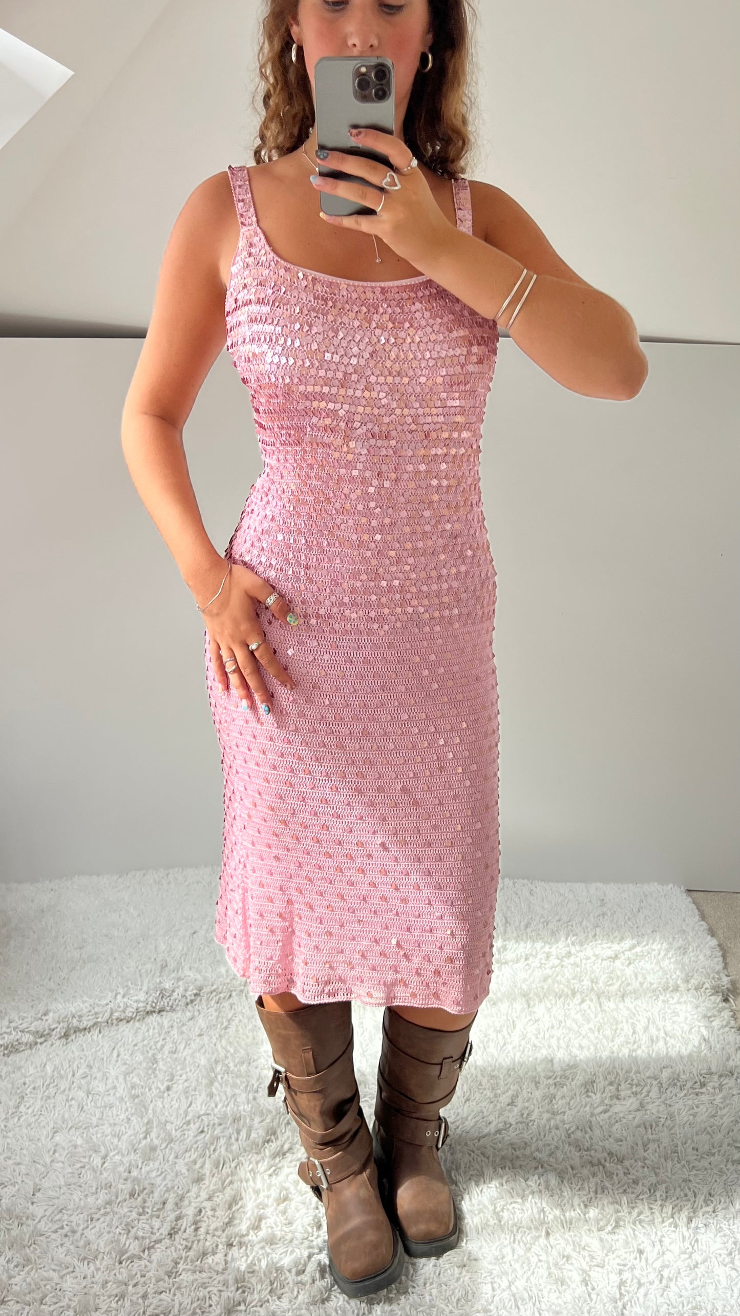 00s pink sequin midi dress set- size M