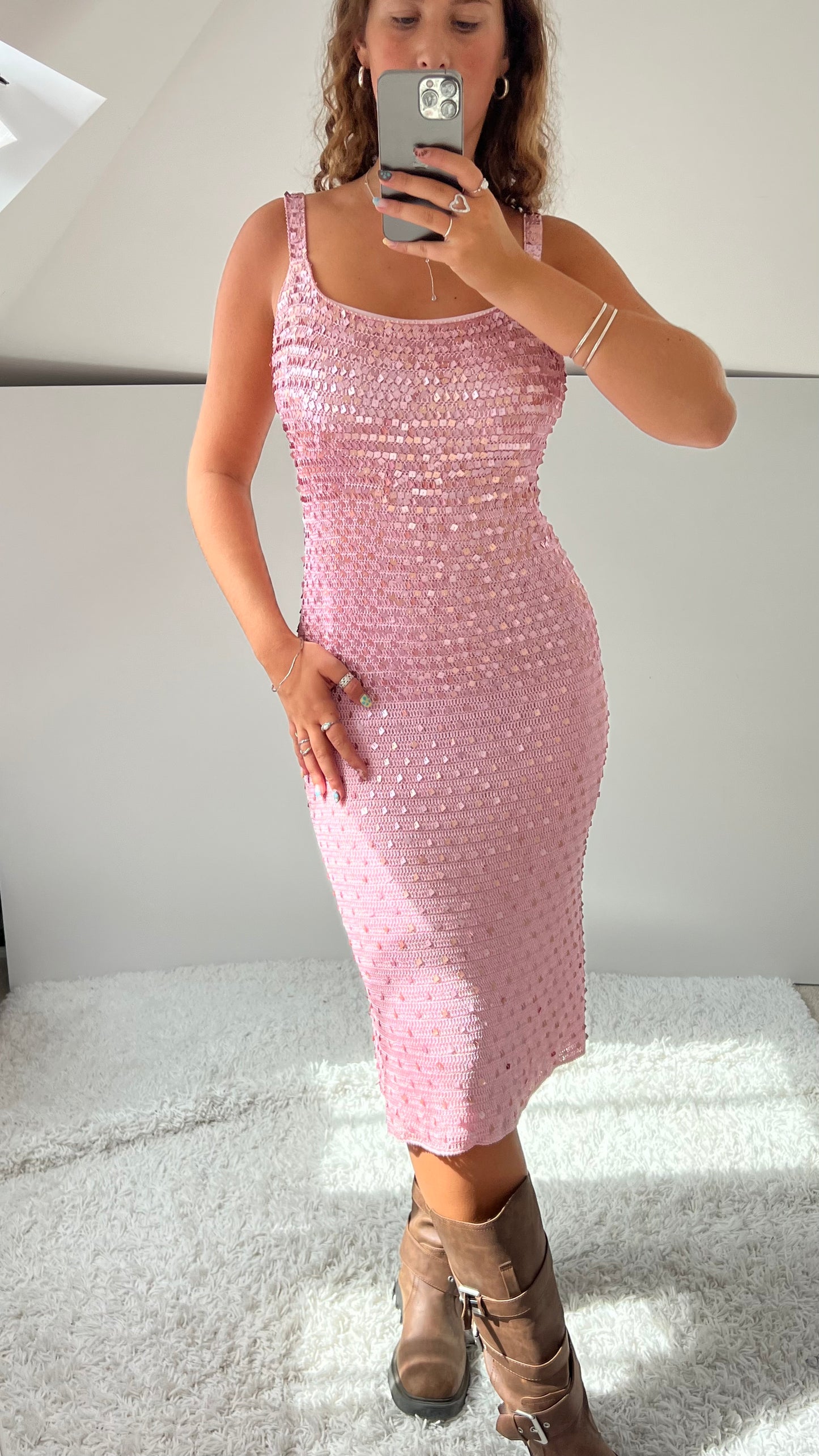 00s pink sequin midi dress set- size M