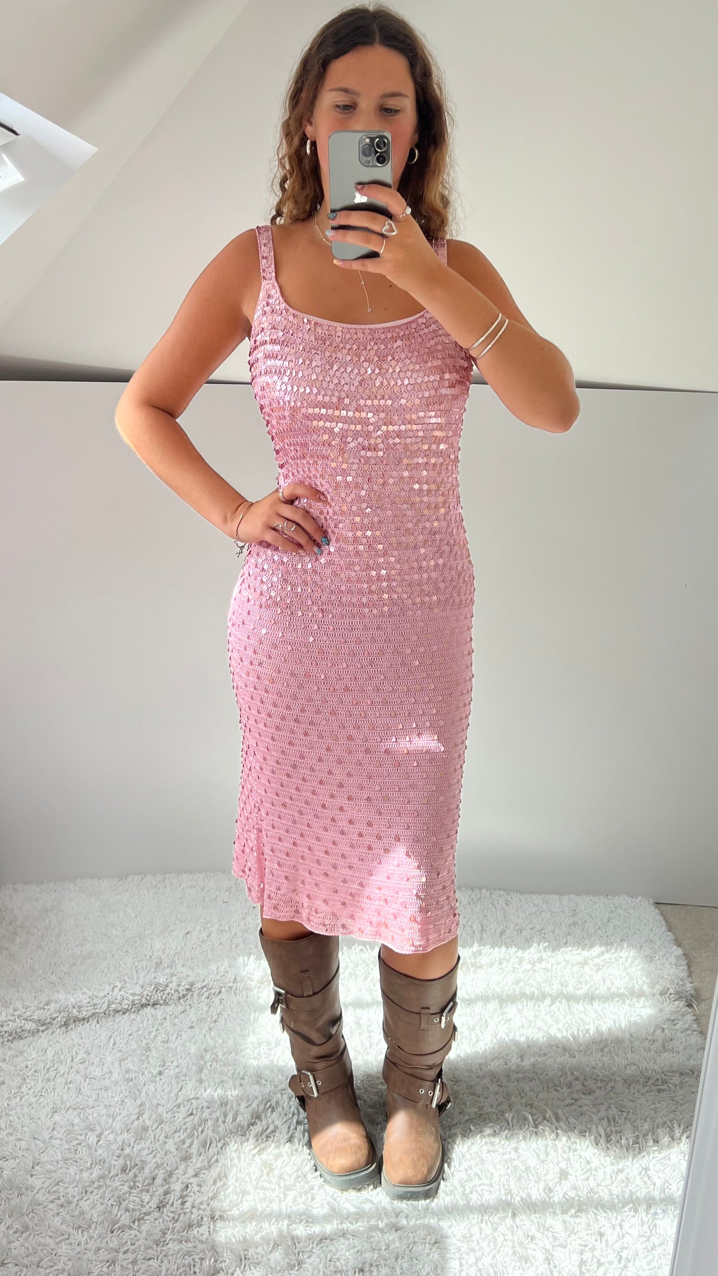 00s pink sequin midi dress set- size M