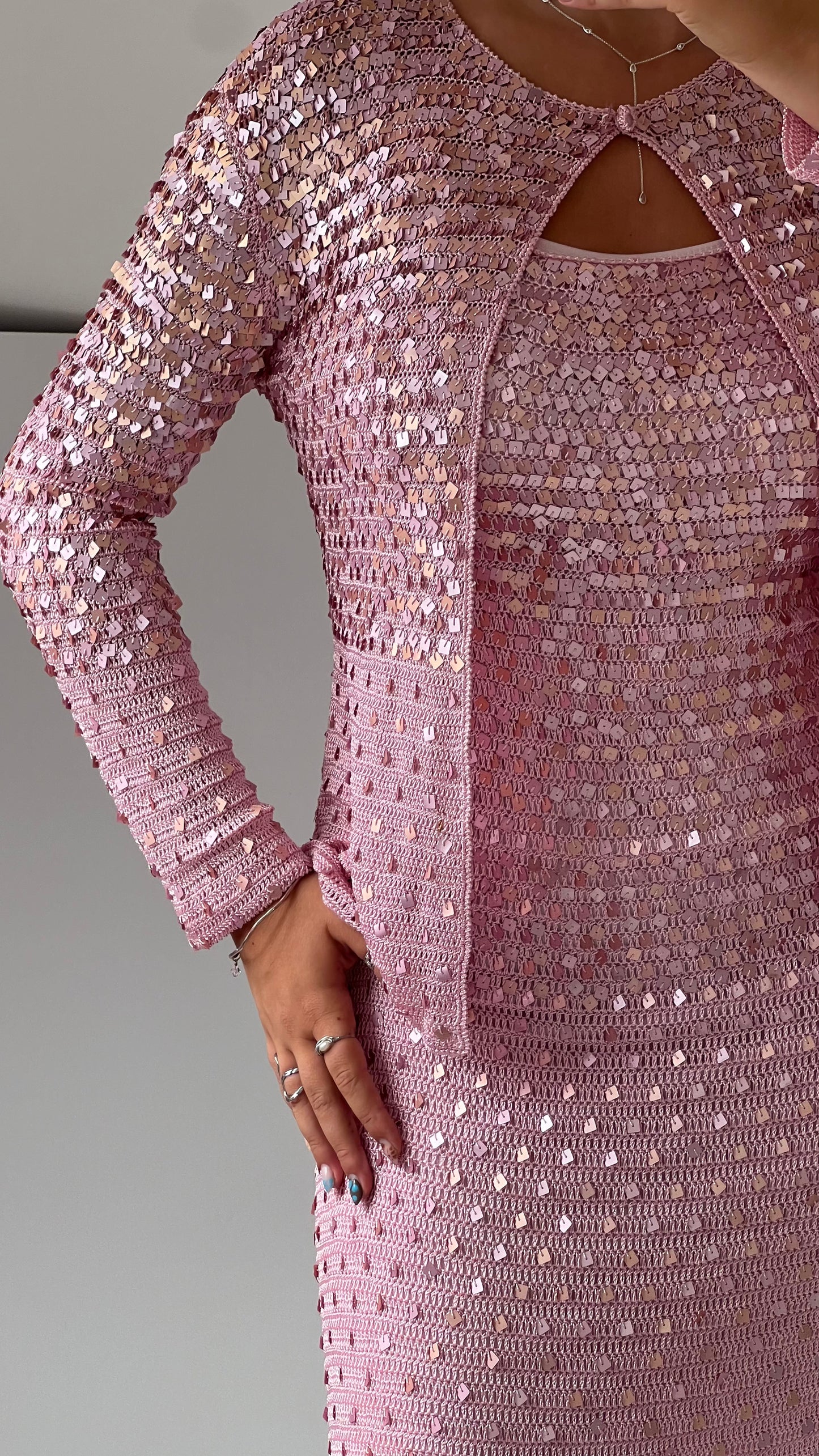 00s pink sequin midi dress set- size M