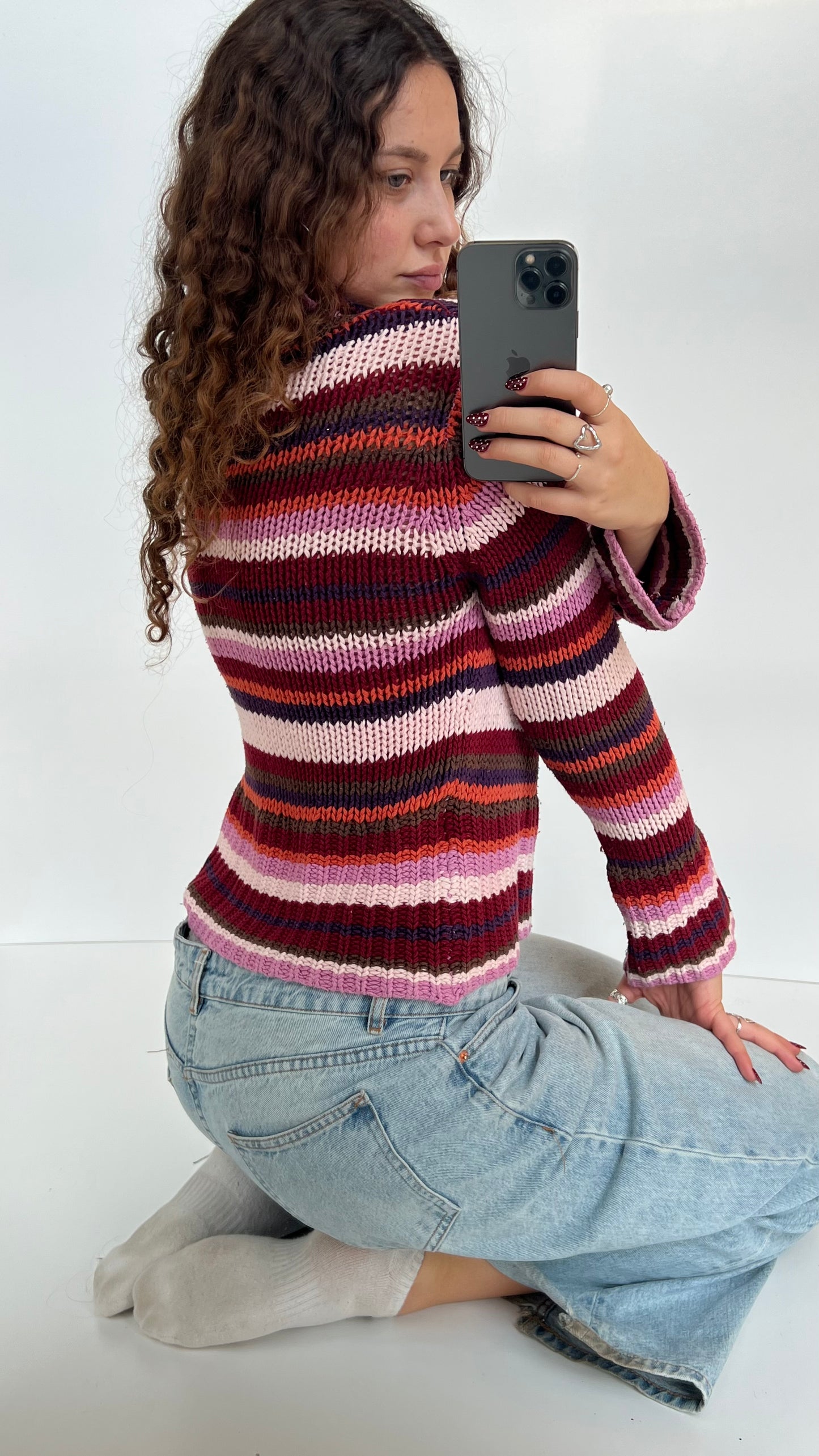 00s pink striped knit jumper- size M