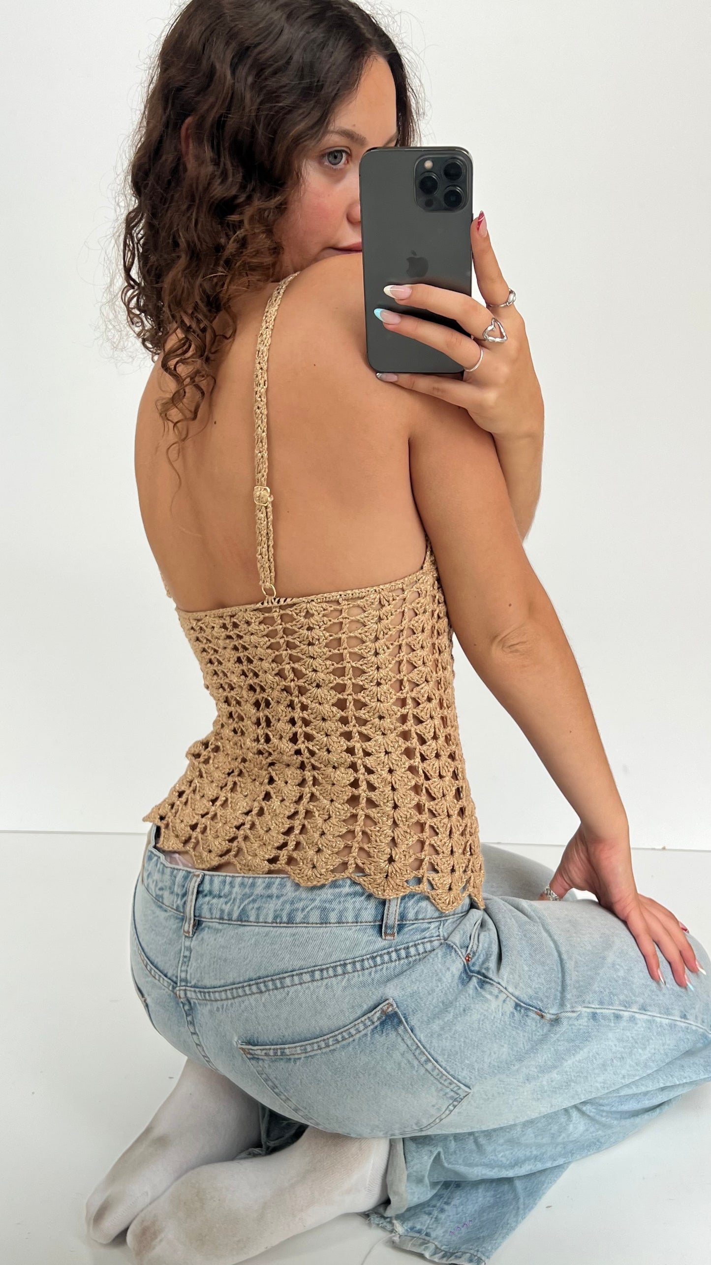 00s gold crochet cami- size M