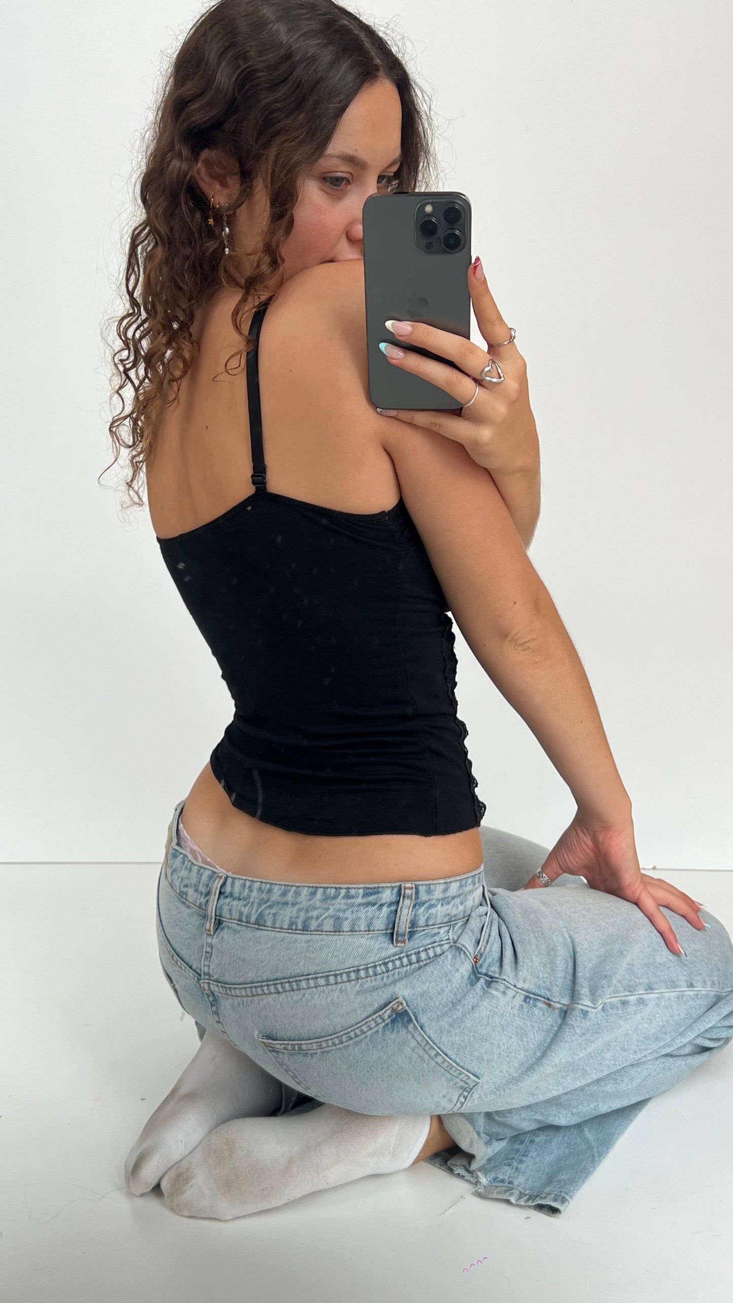 00s black lace cami- size S