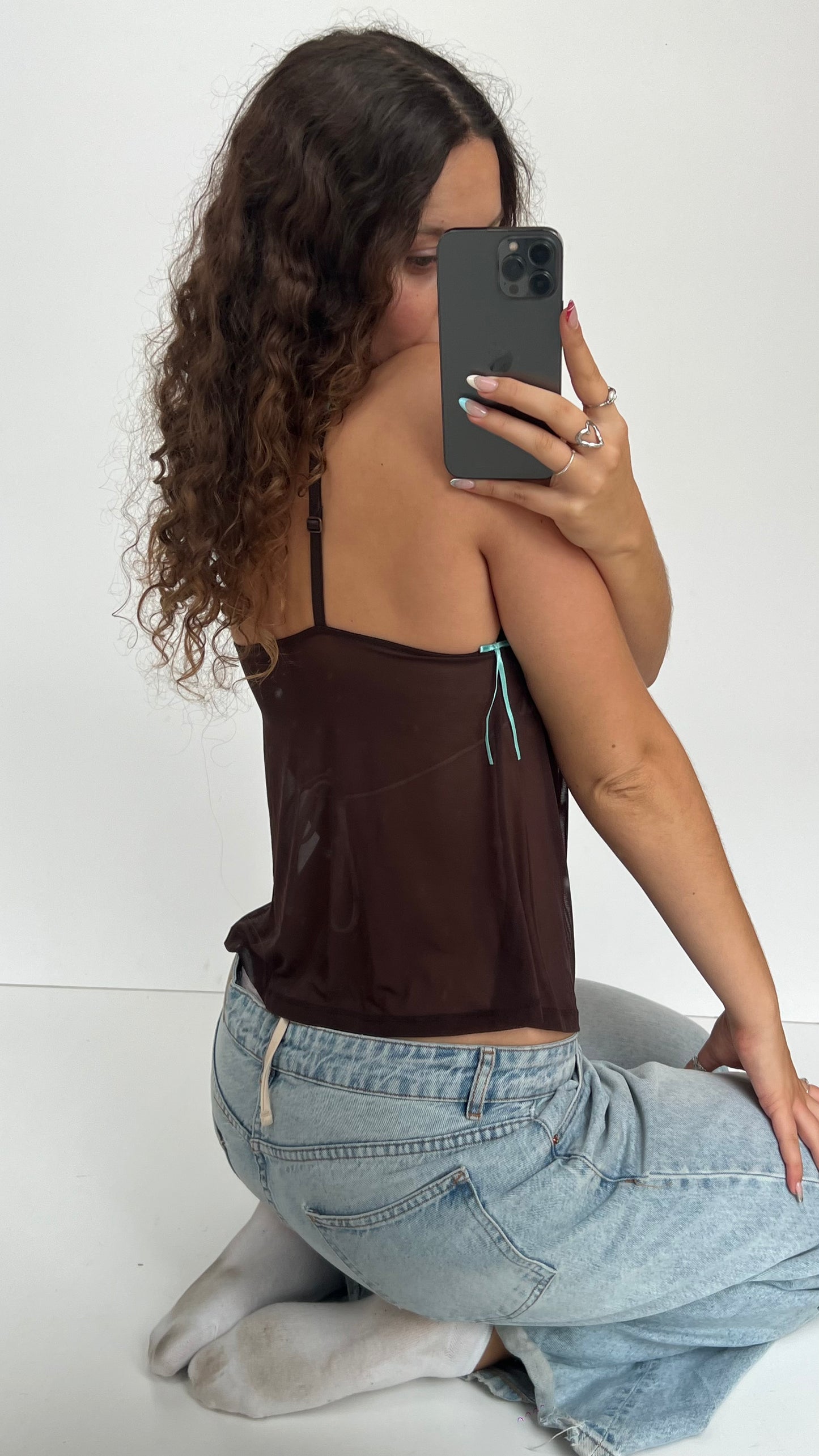 00s brown mesh lace cami- size L