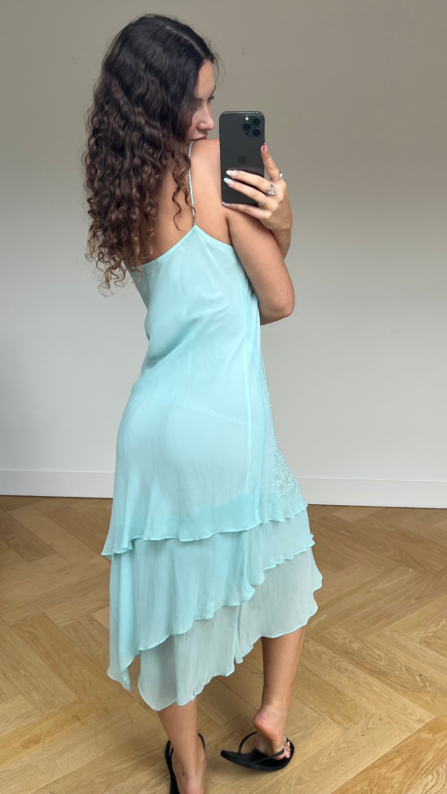 00s blue mesh maxi dress- size XL