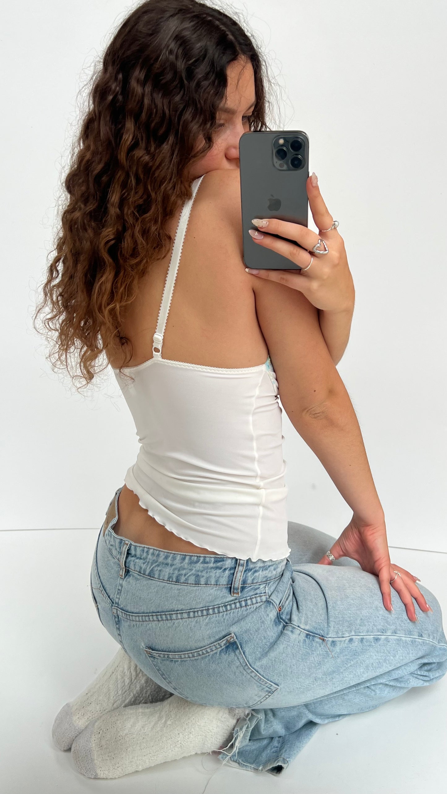 00s white blue lace cami- size S