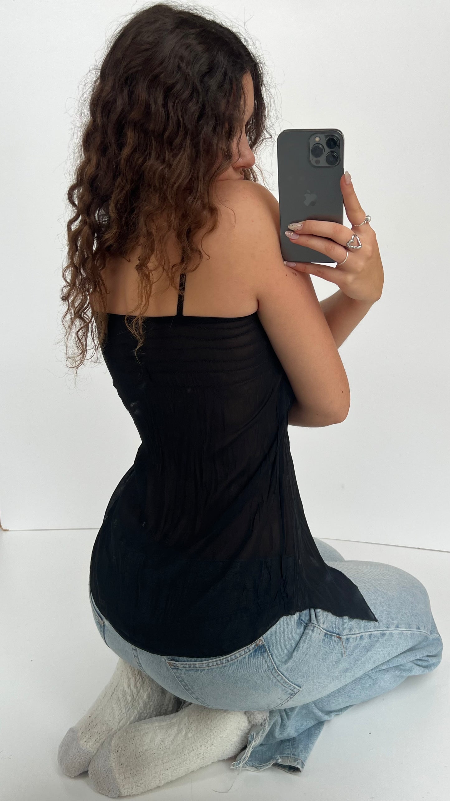 00s black mesh sequin cami- size L
