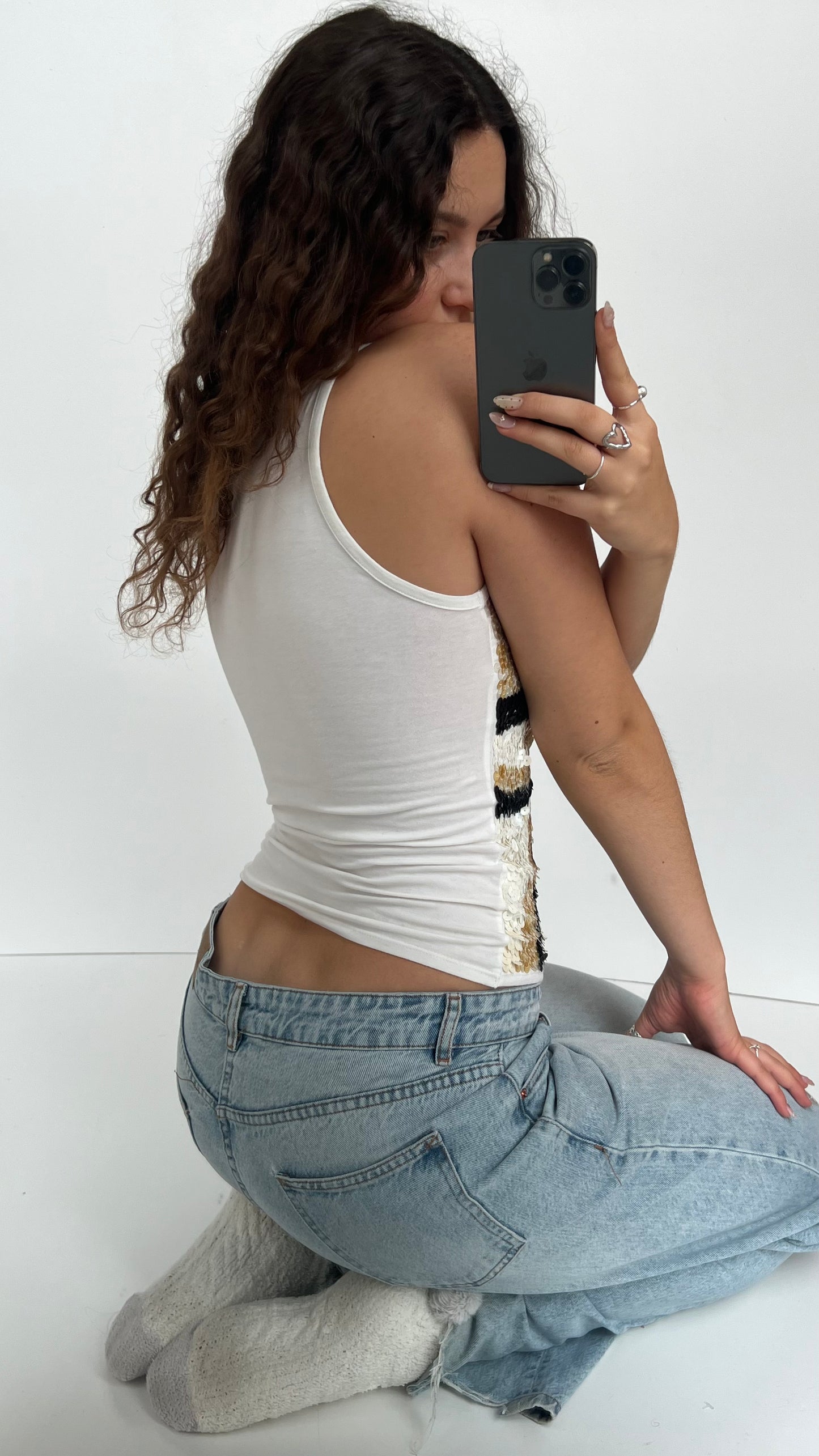 00s white sequin tank top- size S