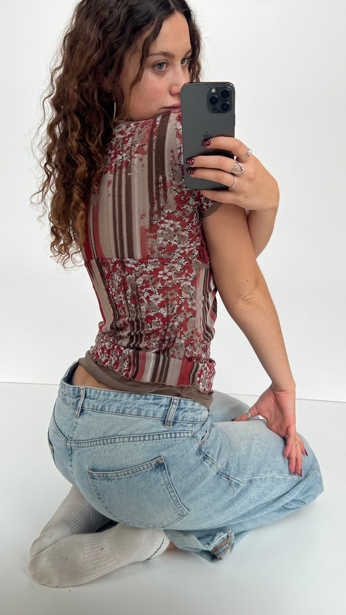 00s brown red babydoll top- size S