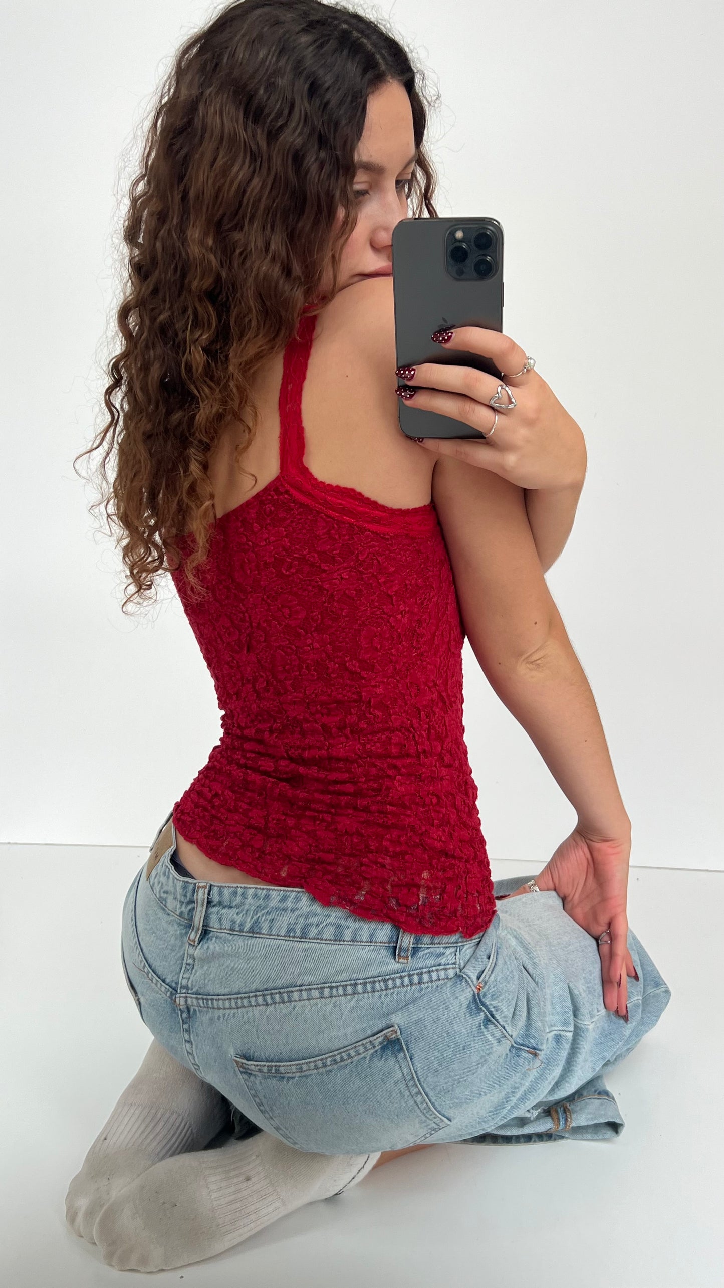 00s red lace cami- size S