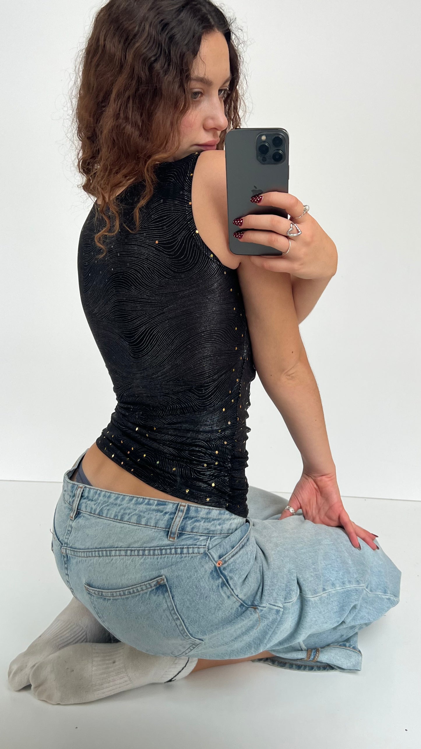 00s black cowl neck top- size S