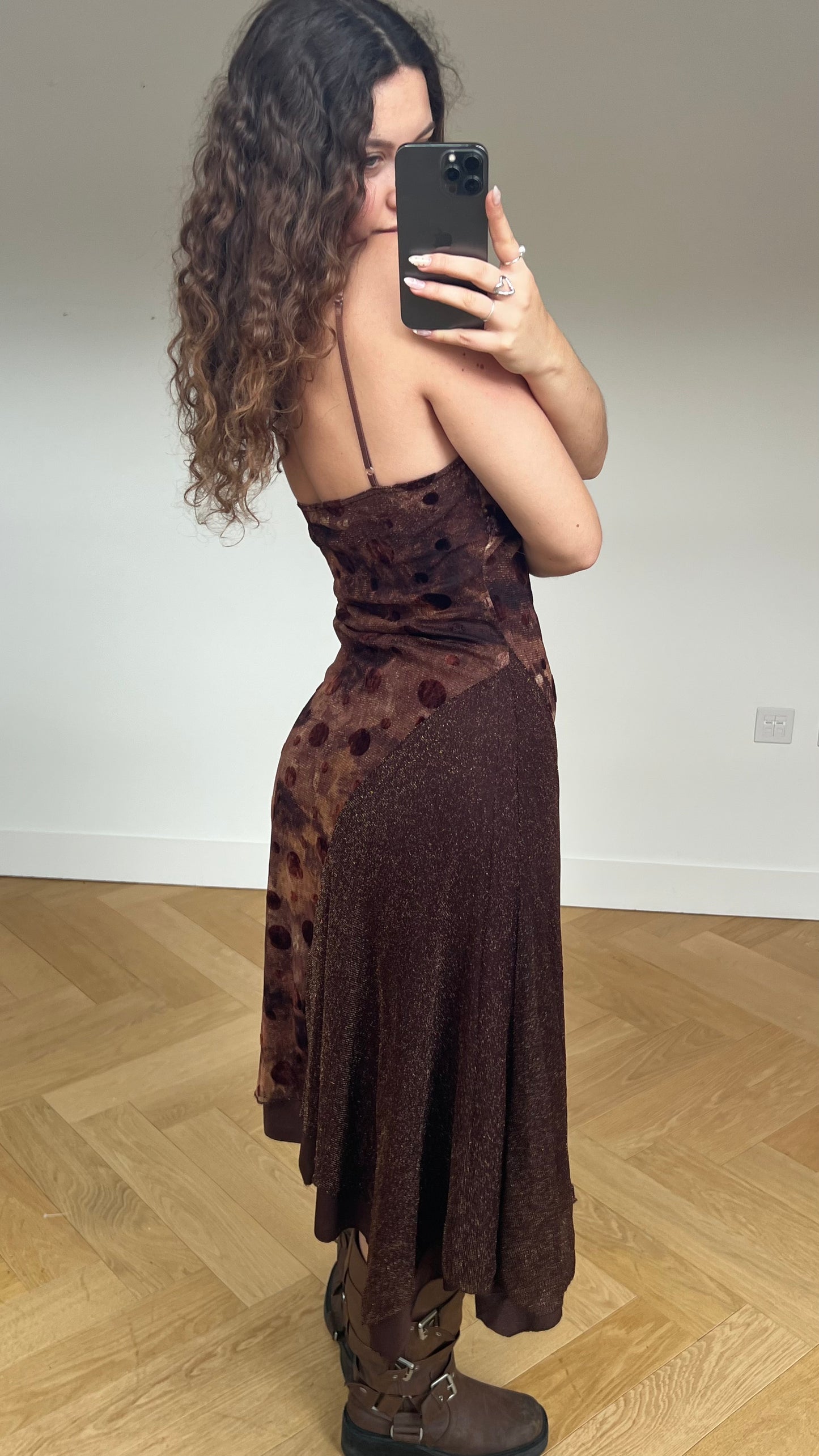00s brown glitter maxi dress- size M