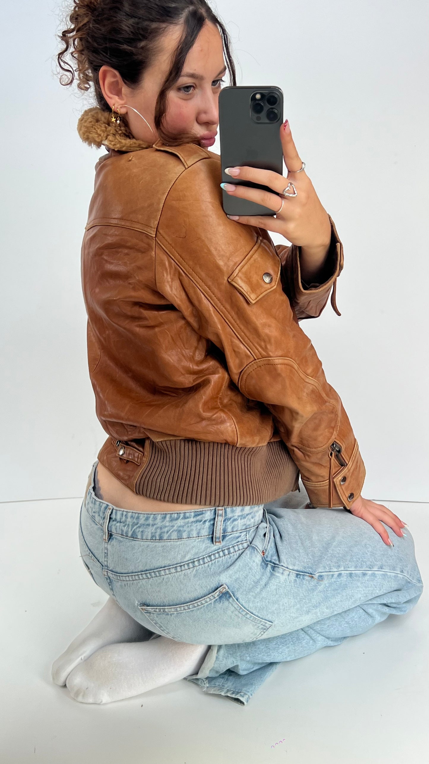 00s brown leather jacket- size XL